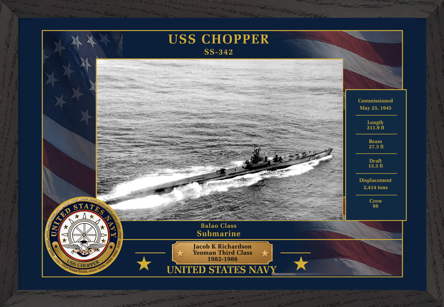 USS Chopper SS-342 Framed Patriotic Photo