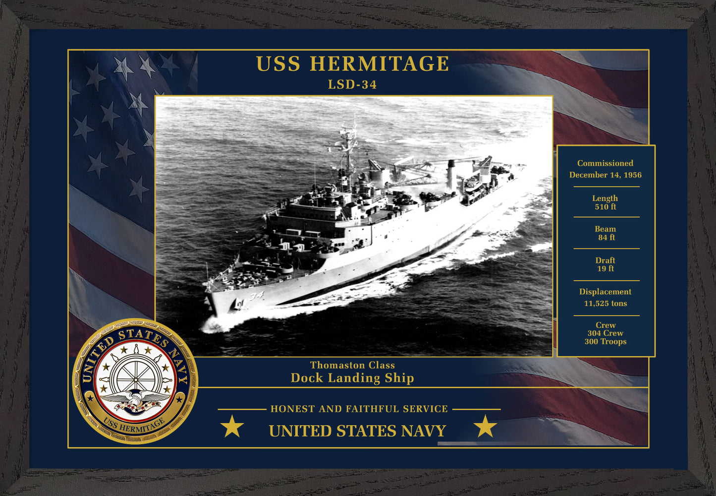 USS Hermitage LSD-34 Framed Patriotic Photo