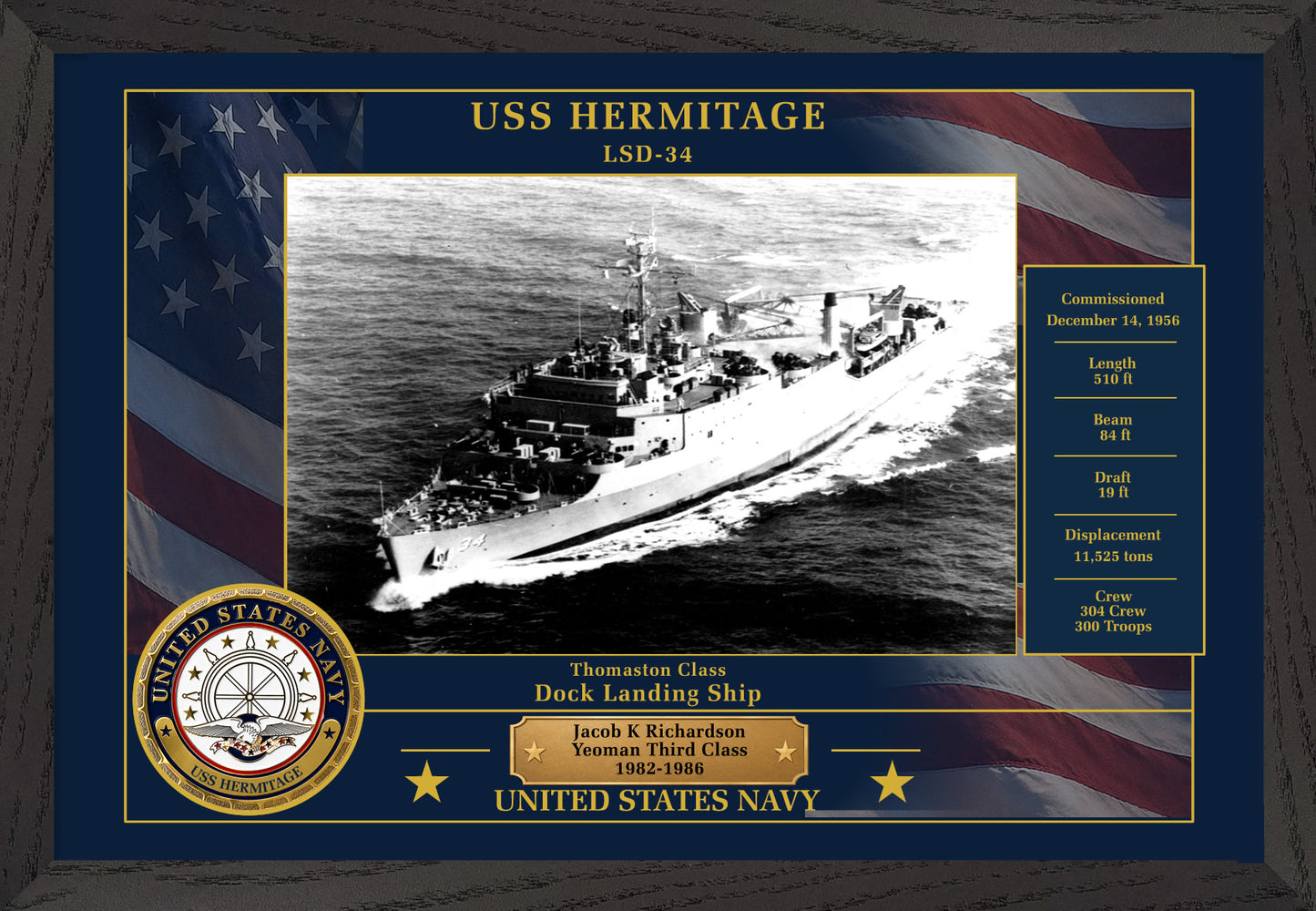USS Hermitage LSD-34 Framed Patriotic Photo
