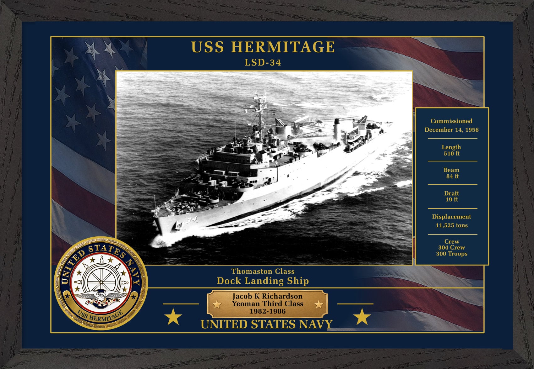 USS Hermitage LSD-34 Framed Patriotic Photo