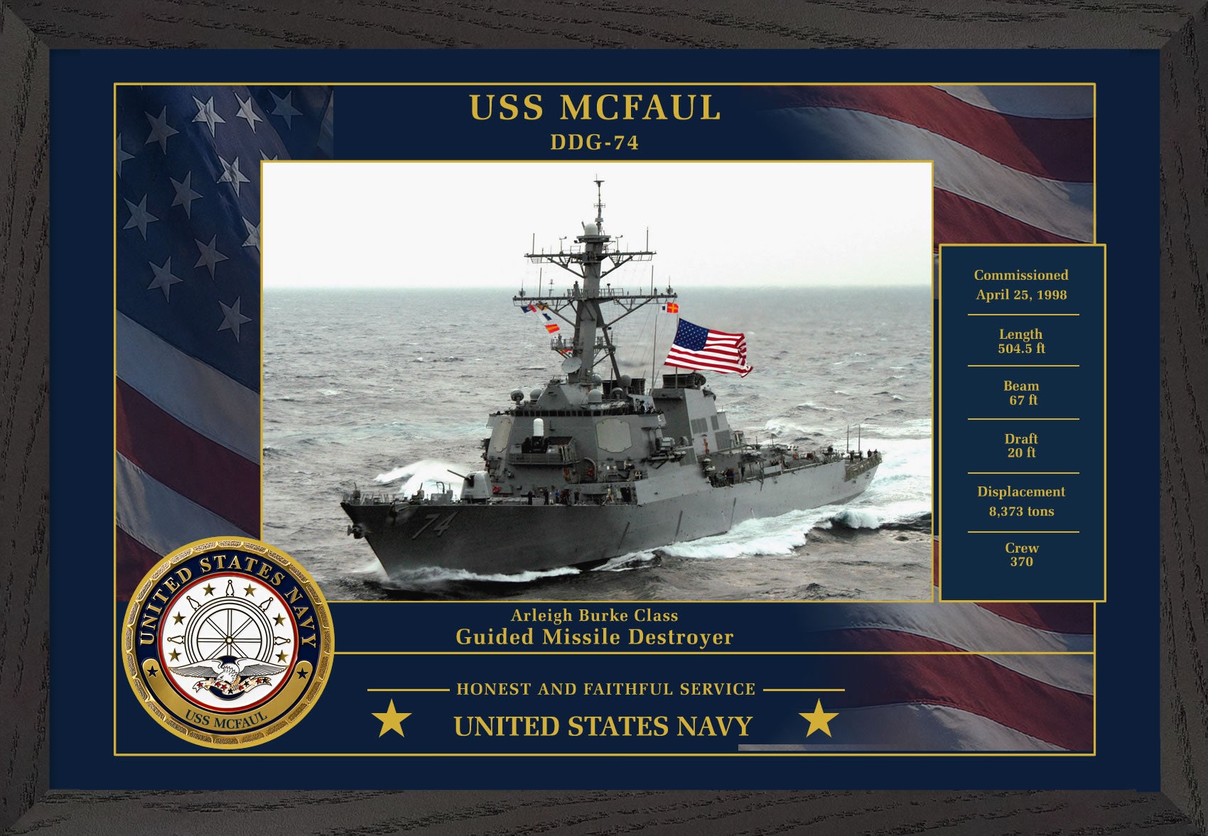 USS Mcfaul DDG-74 Framed Patriotic Photo
