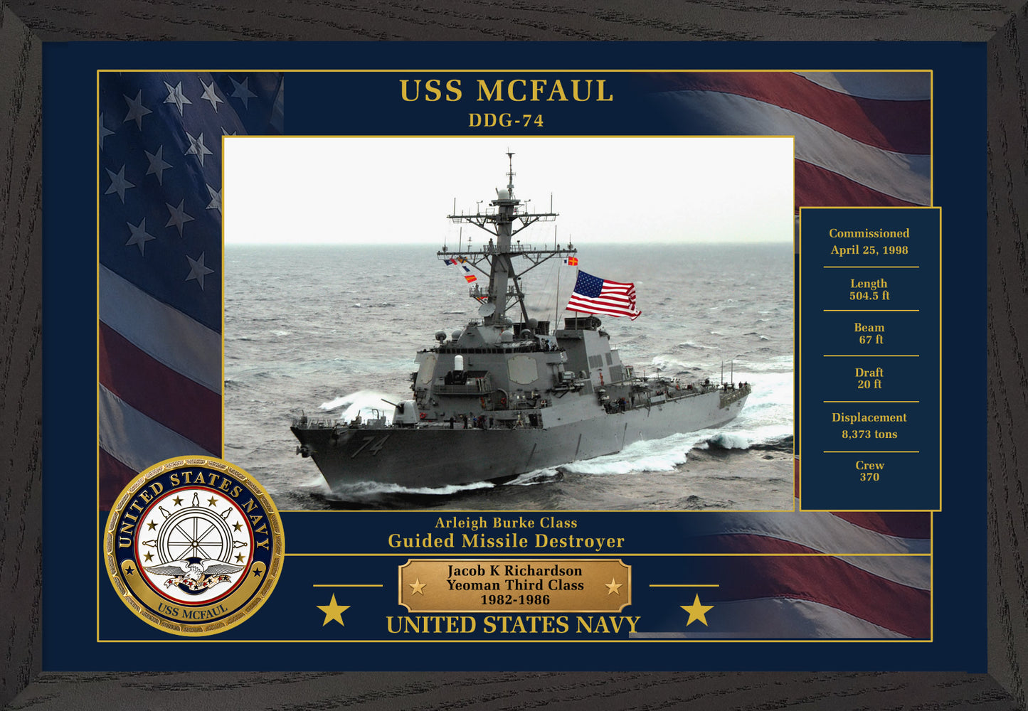 USS Mcfaul DDG-74 Framed Patriotic Photo