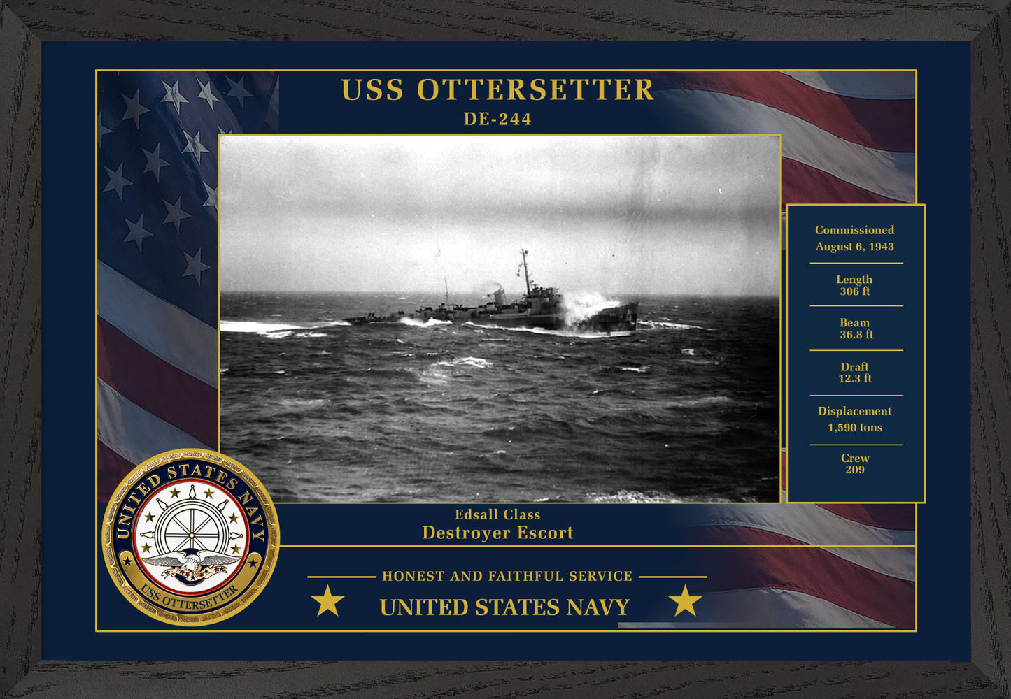USS Ottersetter DE-244 Framed Patriotic Photo
