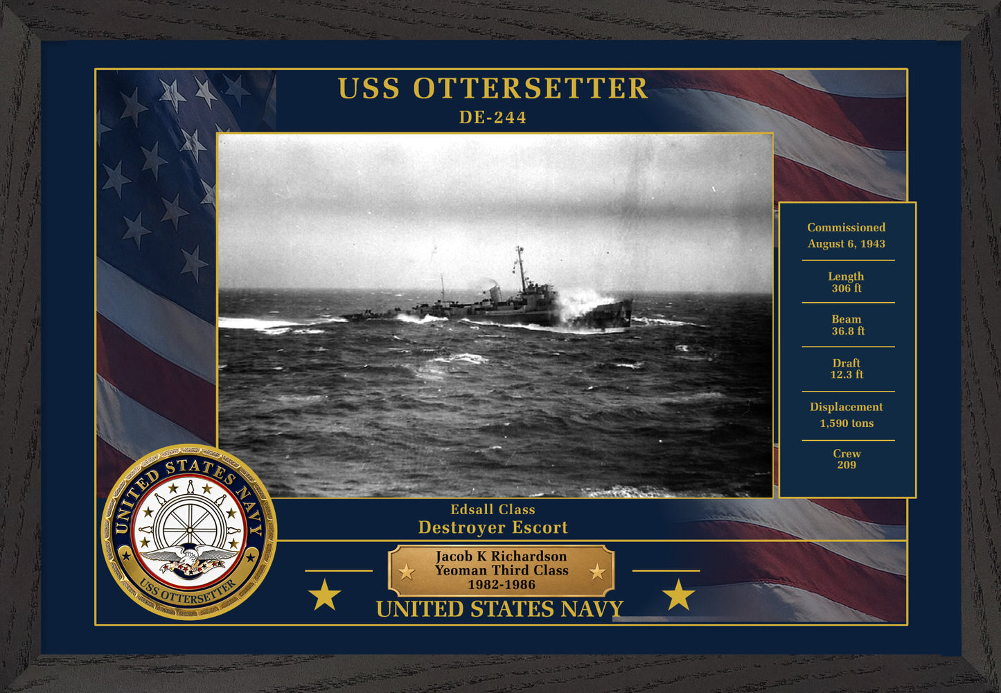 USS Ottersetter DE-244 Framed Patriotic Photo
