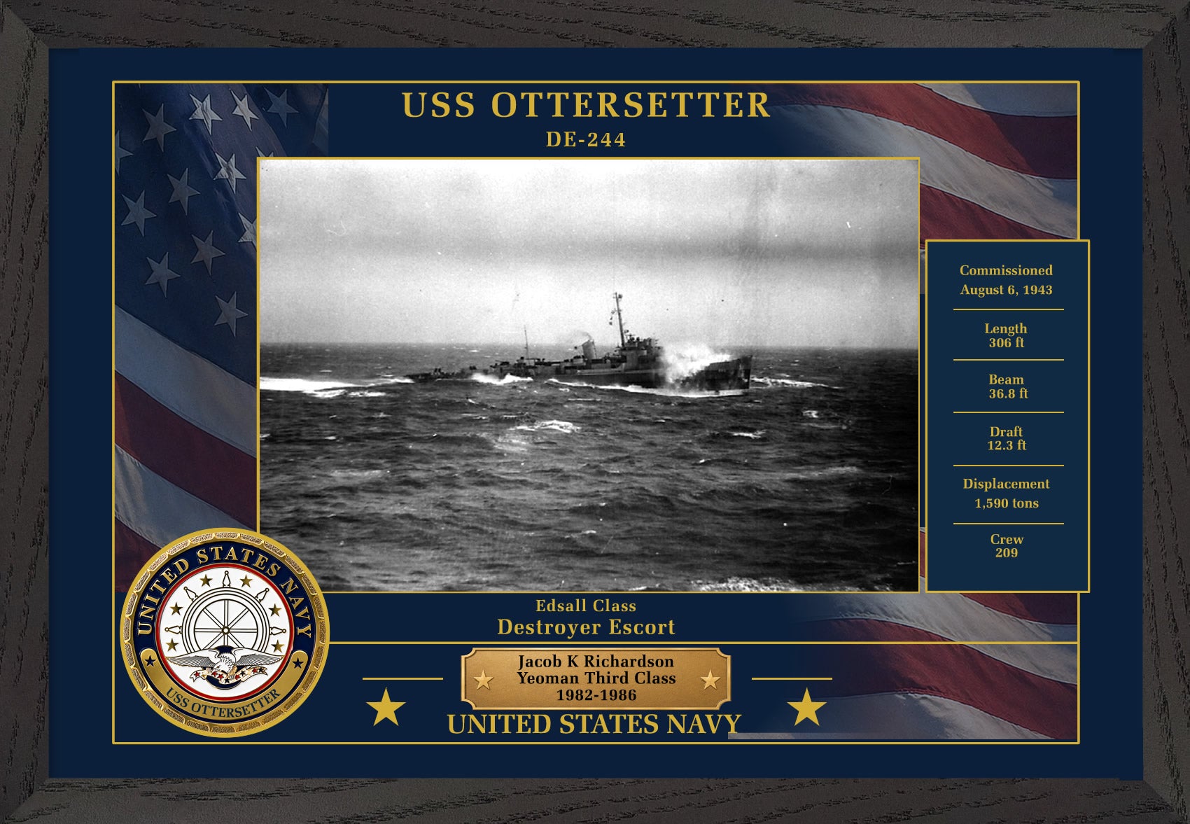 USS Ottersetter DE-244 Framed Patriotic Photo