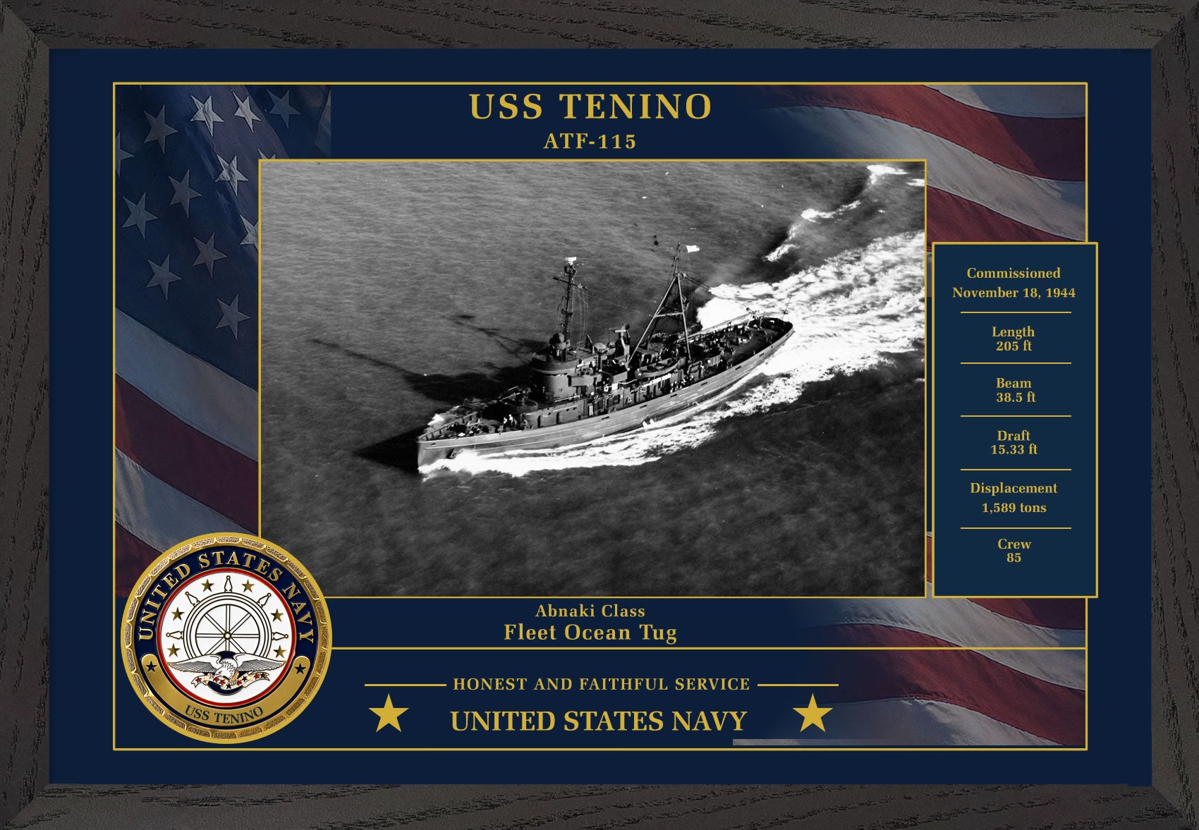 USS Tenino ATF-115 Framed Patriotic Photo