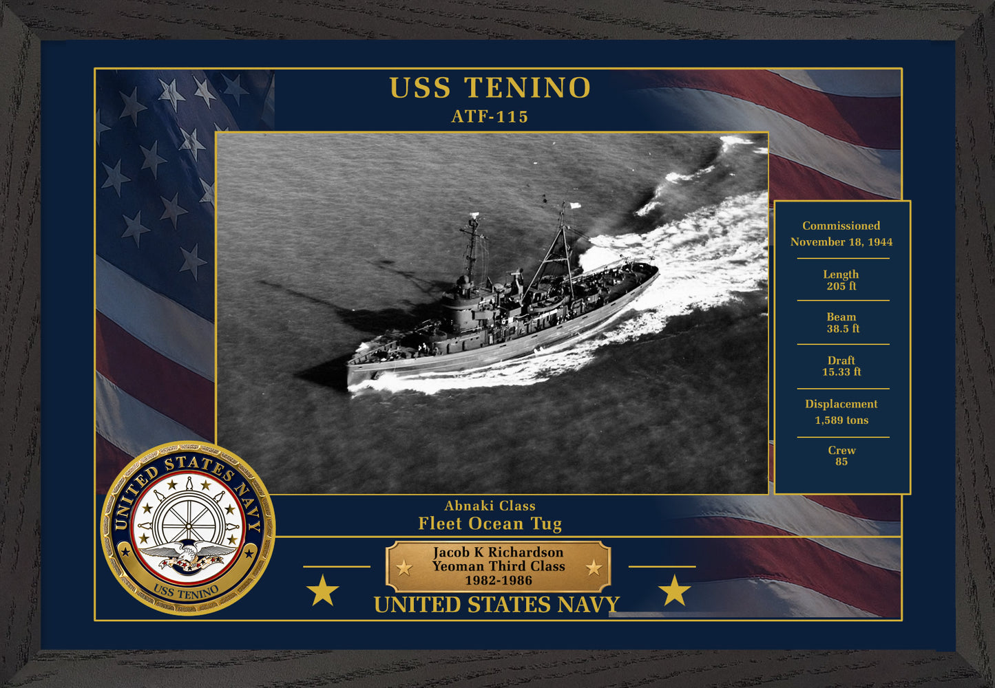 USS Tenino ATF-115 Framed Patriotic Photo