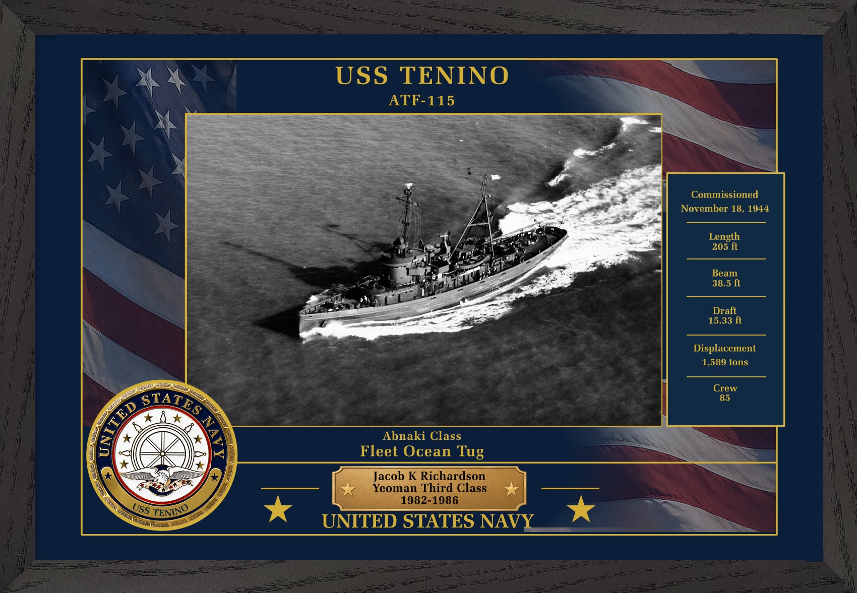USS Tenino ATF-115 Framed Patriotic Photo