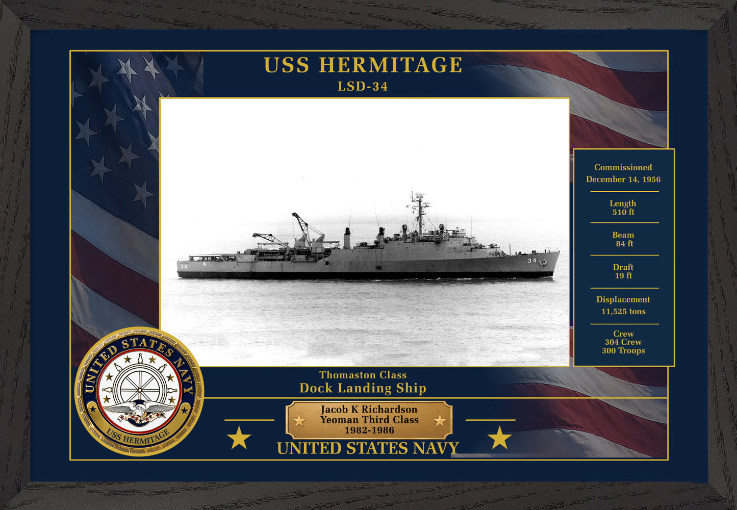 USS Hermitage LSD-34 Framed Patriotic Photo