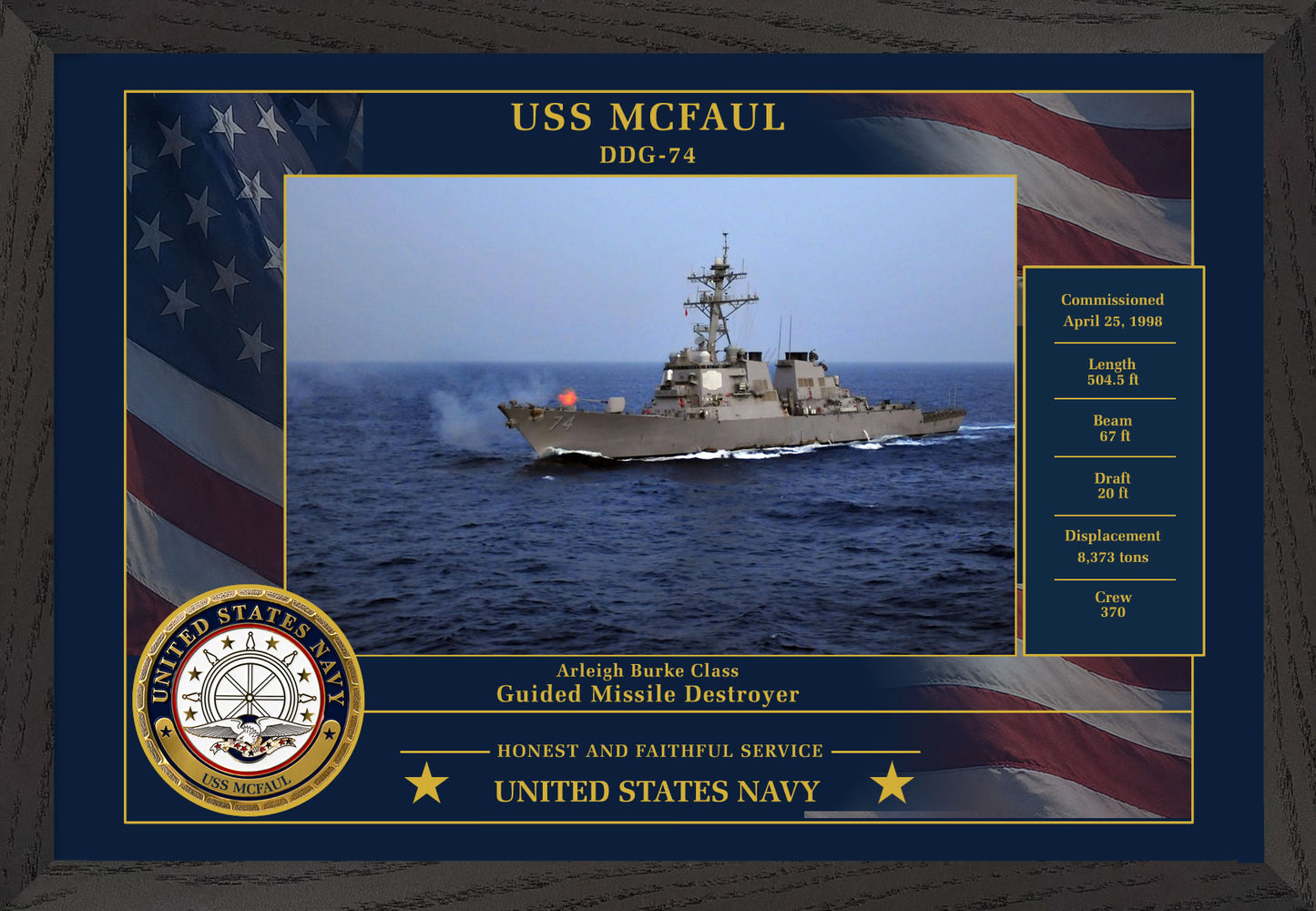 USS Mcfaul DDG-74 Framed Patriotic Photo