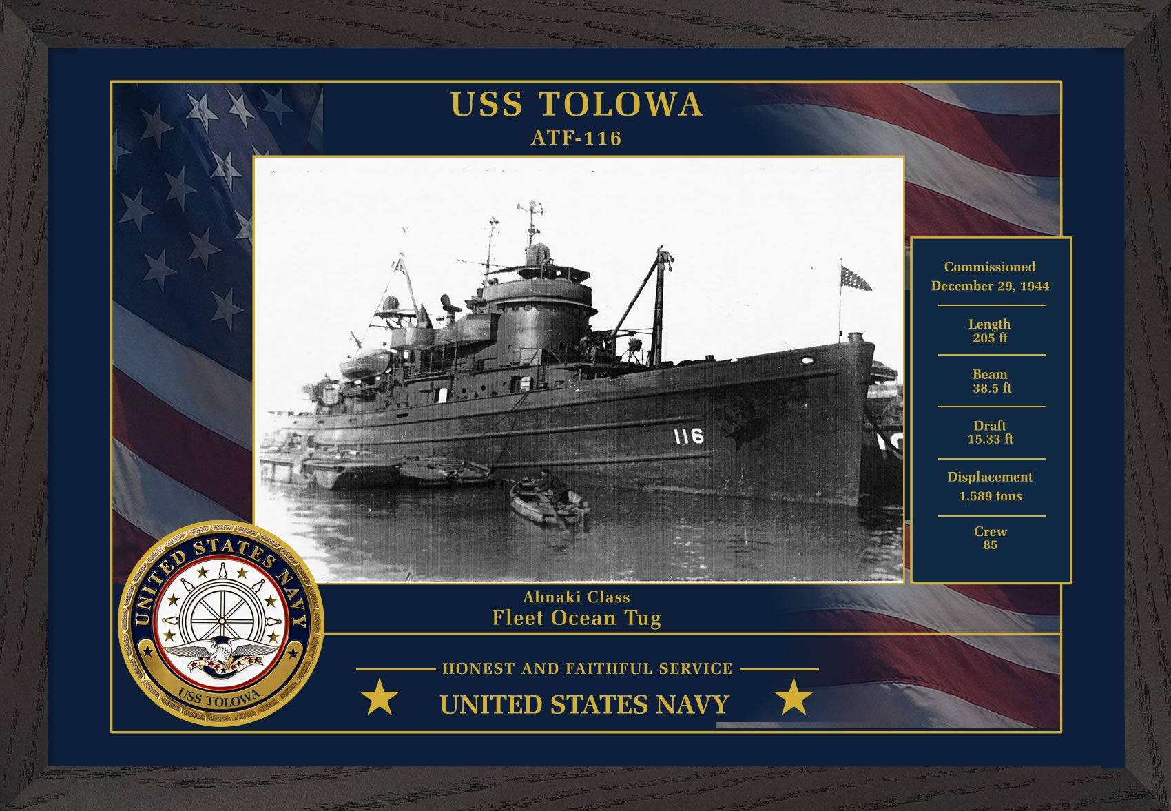 USS Tolowa ATF-116 Framed Patriotic Photo