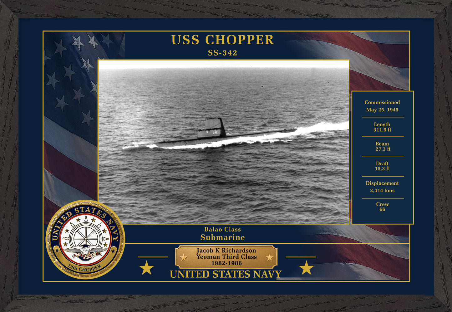 USS Chopper SS-342 Framed Patriotic Photo