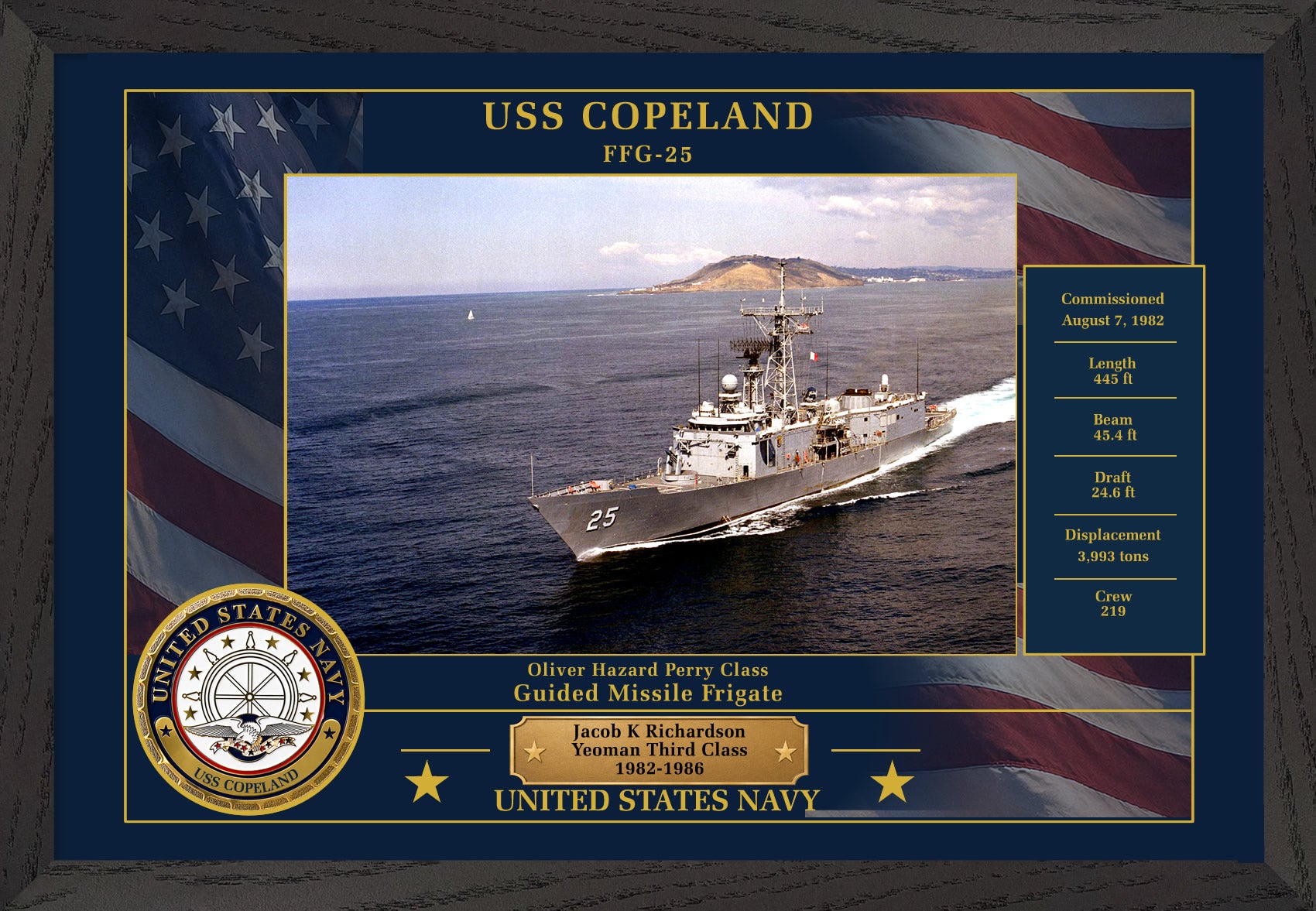 USS Copeland FFG-25 Framed Patriotic Photo