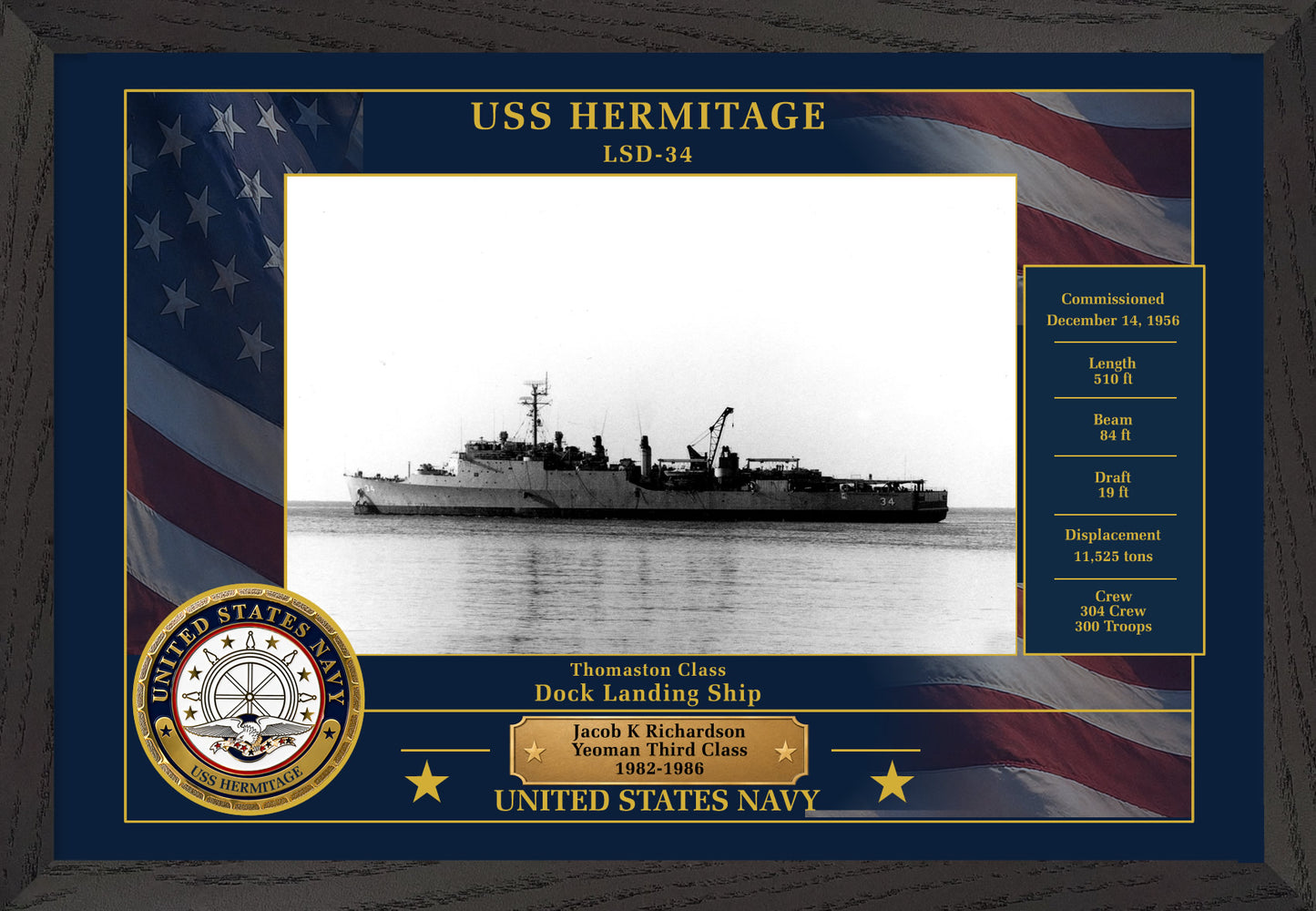USS Hermitage LSD-34 Framed Patriotic Photo