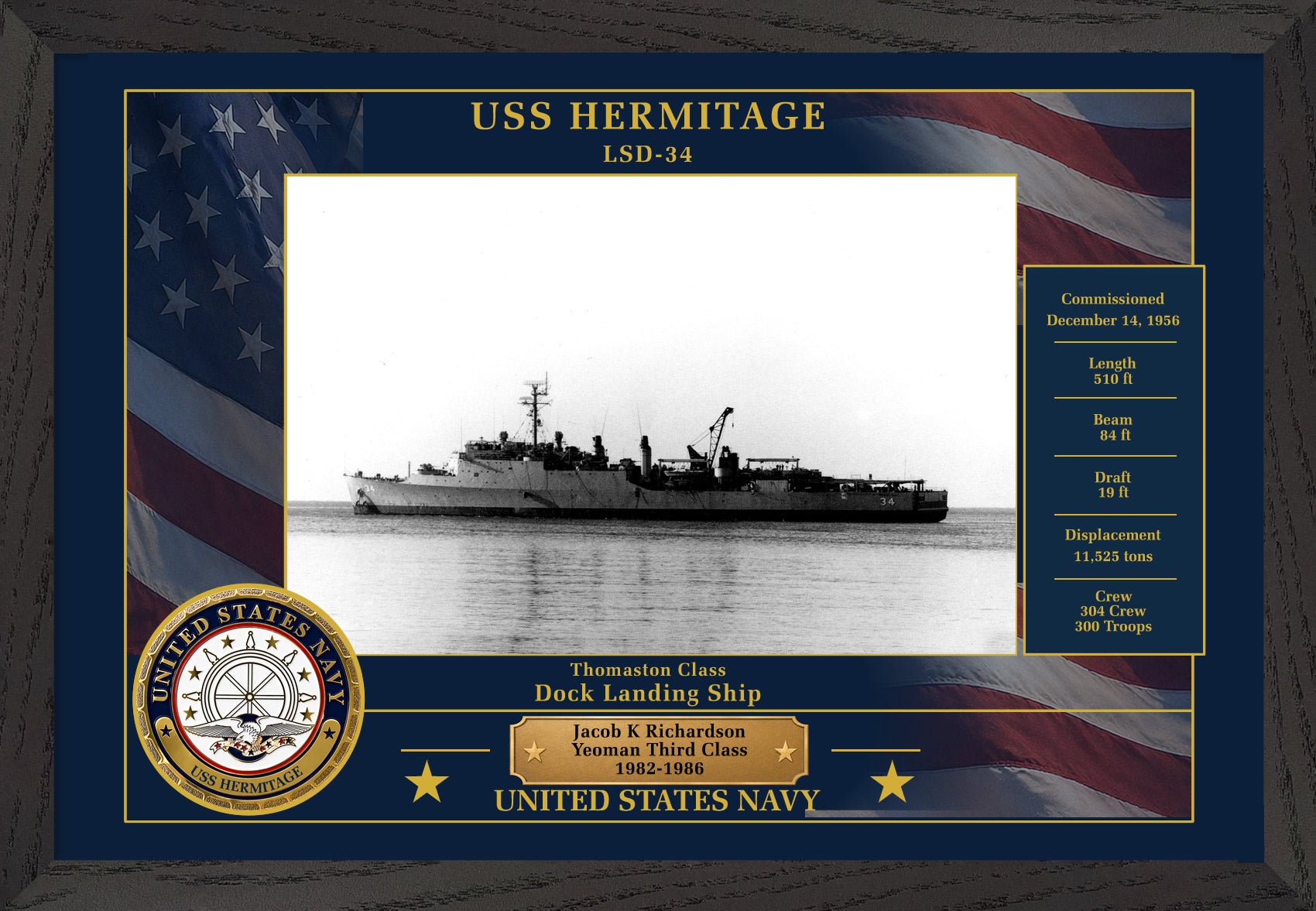 USS Hermitage LSD-34 Framed Patriotic Photo