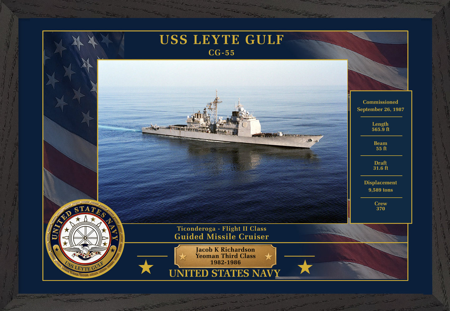 USS Leyte Gulf CG-55 Framed Patriotic Photo