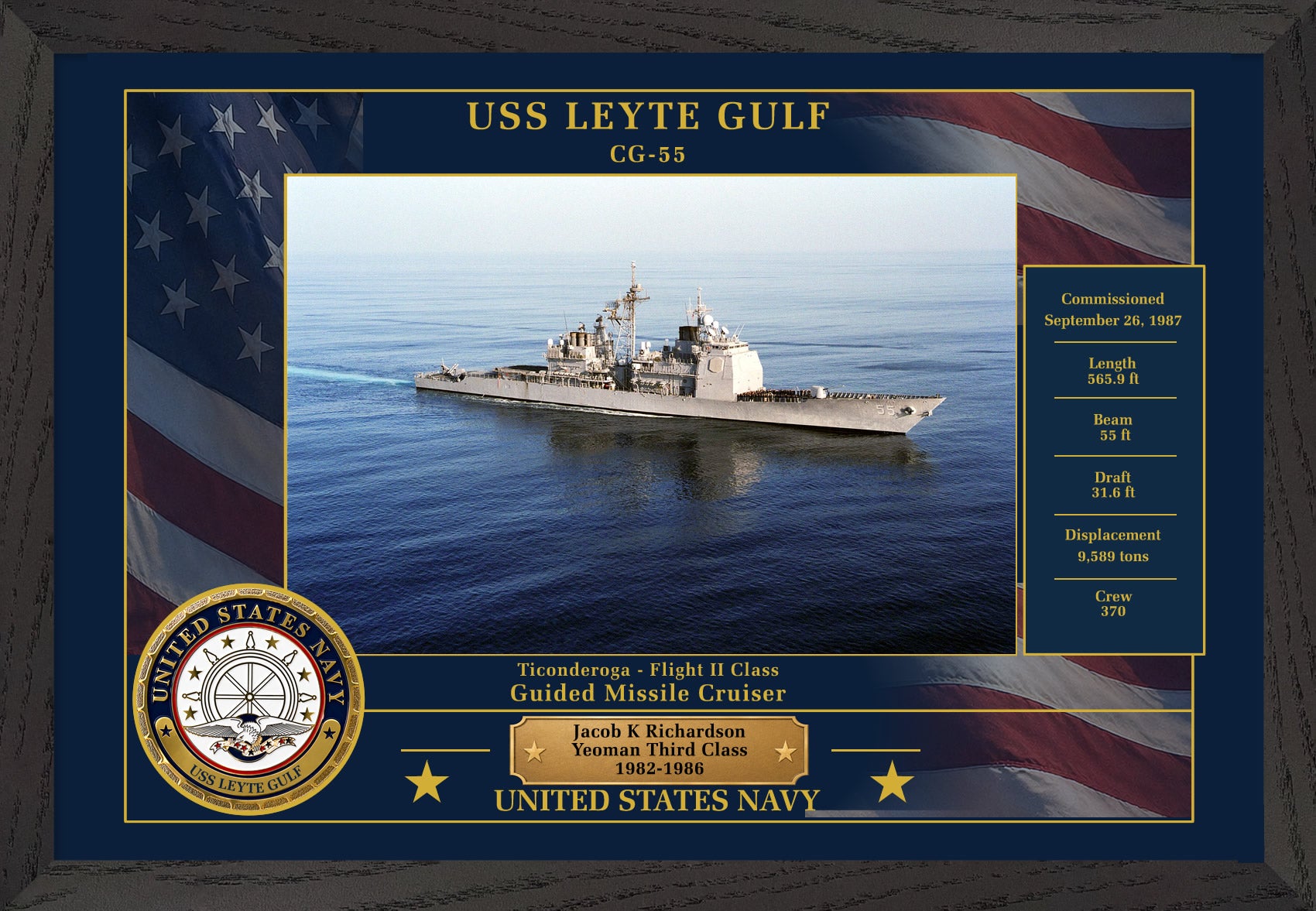 USS Leyte Gulf CG-55 Framed Patriotic Photo