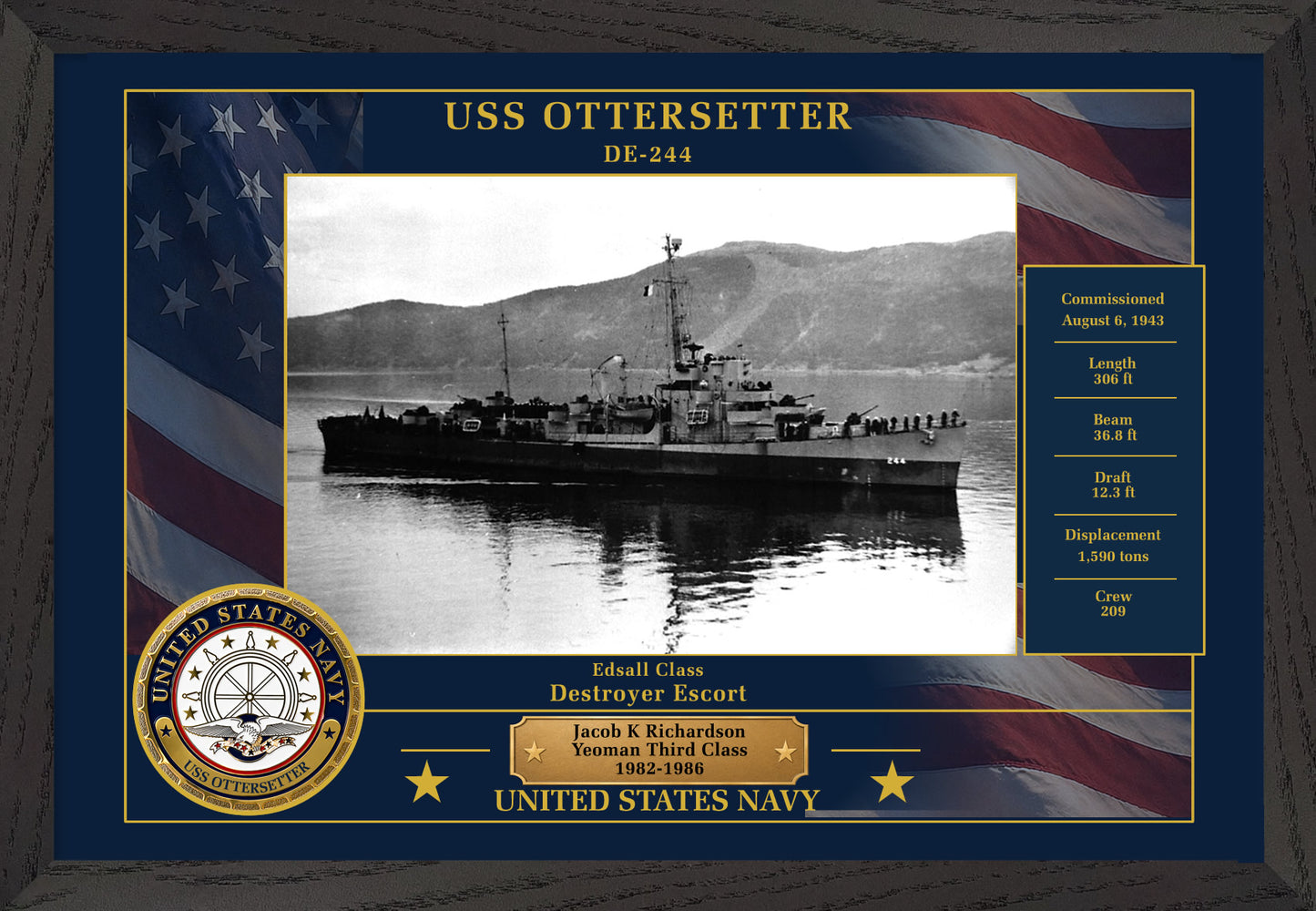 USS Ottersetter DE-244 Framed Patriotic Photo