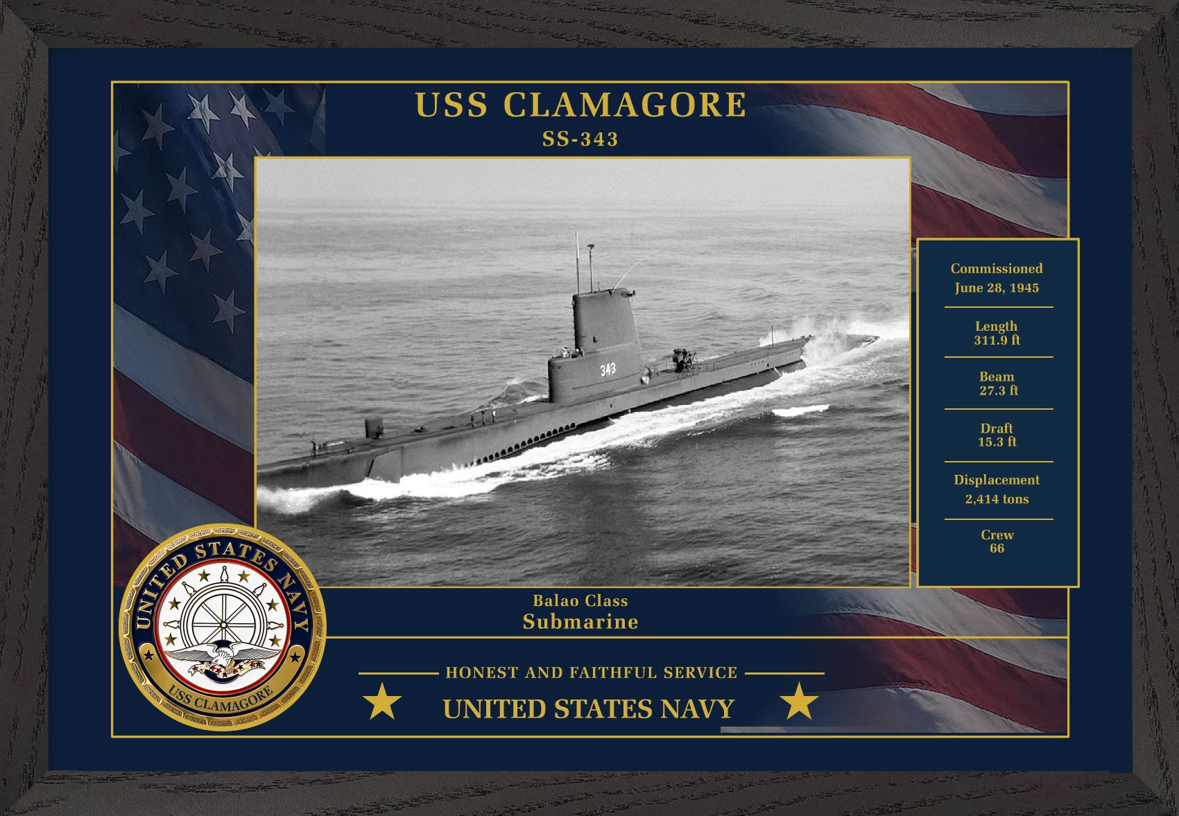 USS Clamagore SS-343 Framed Patriotic Photo