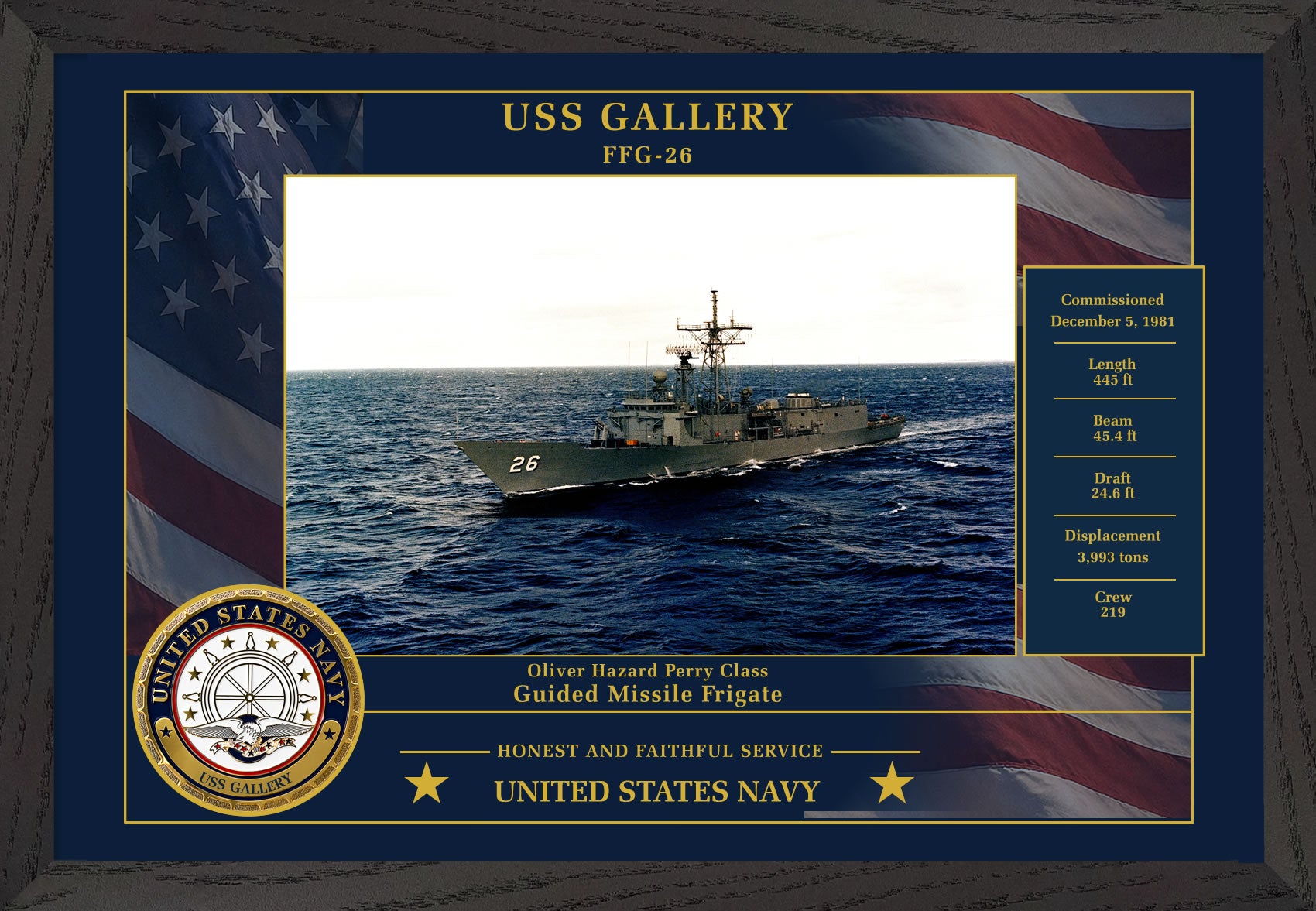 USS Gallery FFG-26 Framed Patriotic Photo