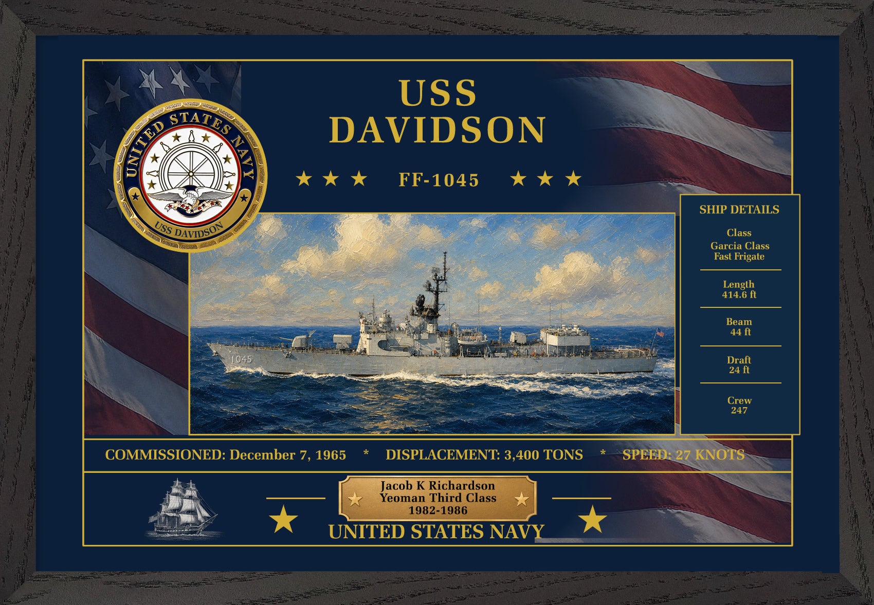 USS Davidson FF-1045 Framed Patriotic Art