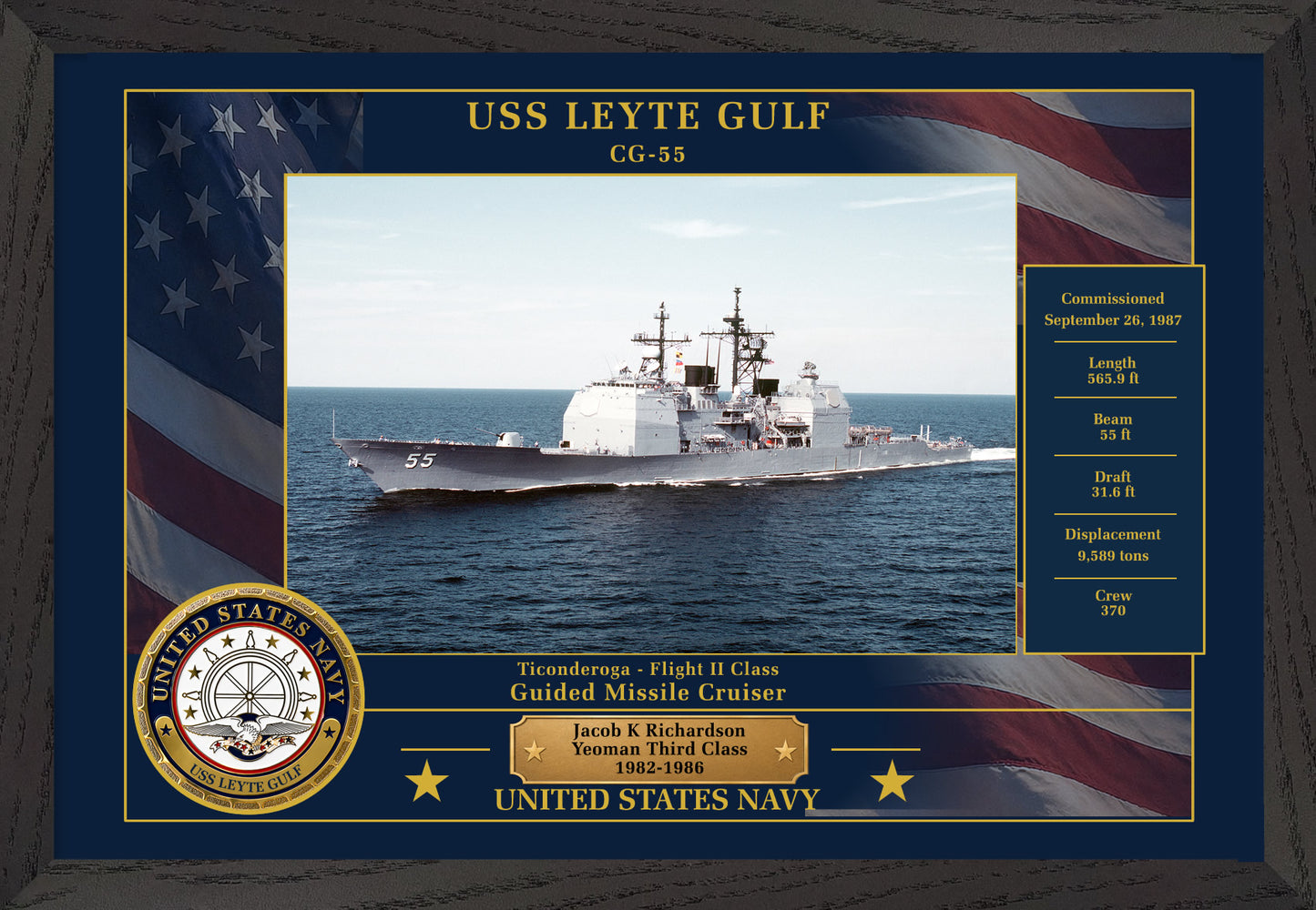 USS Leyte Gulf CG-55 Framed Patriotic Photo
