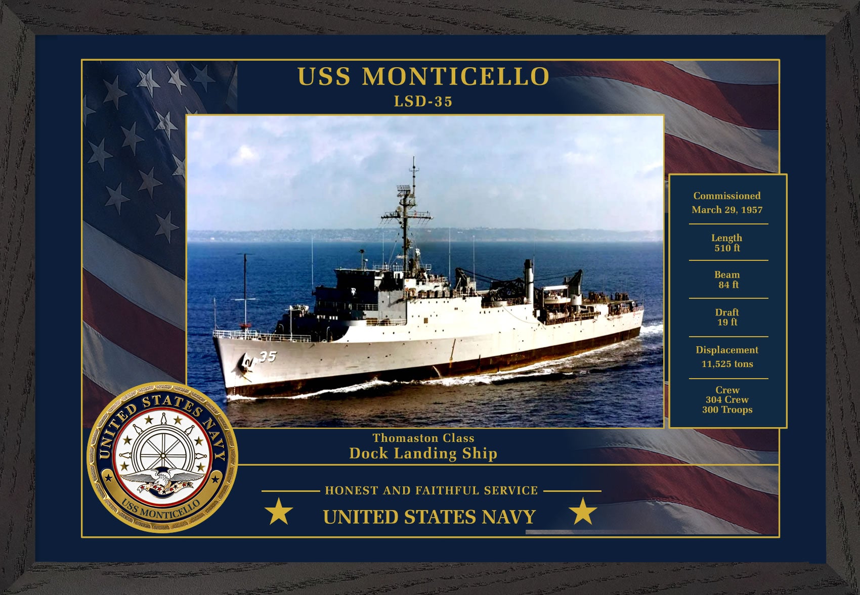 USS Monticello LSD-35 Framed Patriotic Photo