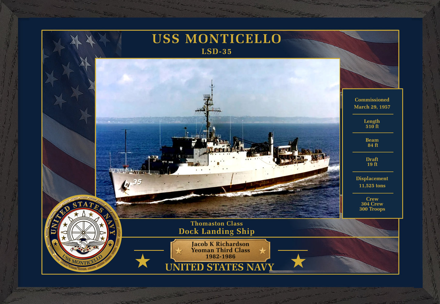 USS Monticello LSD-35 Framed Patriotic Photo