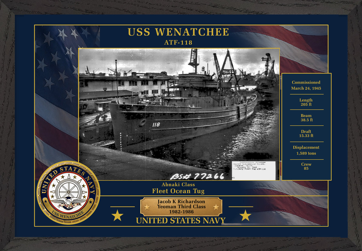 USS Wenatchee ATF-118 Framed Patriotic Photo