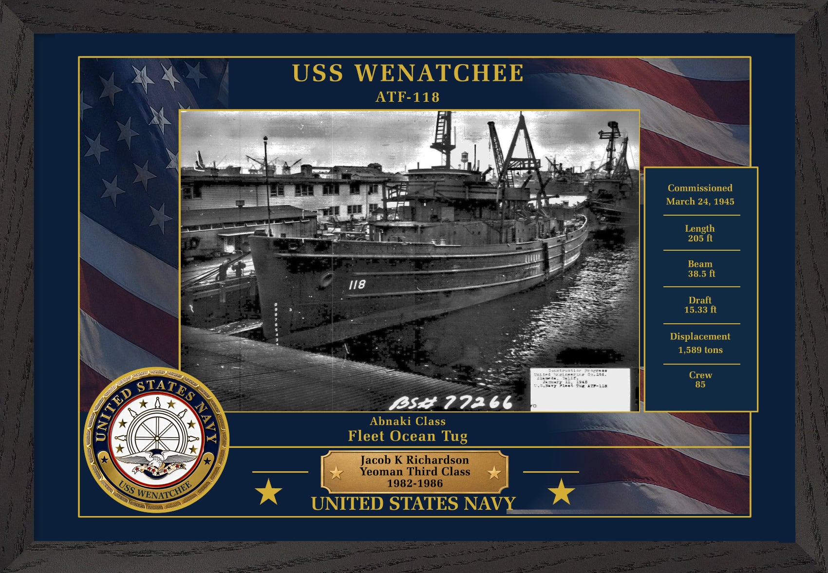 USS Wenatchee ATF-118 Framed Patriotic Photo