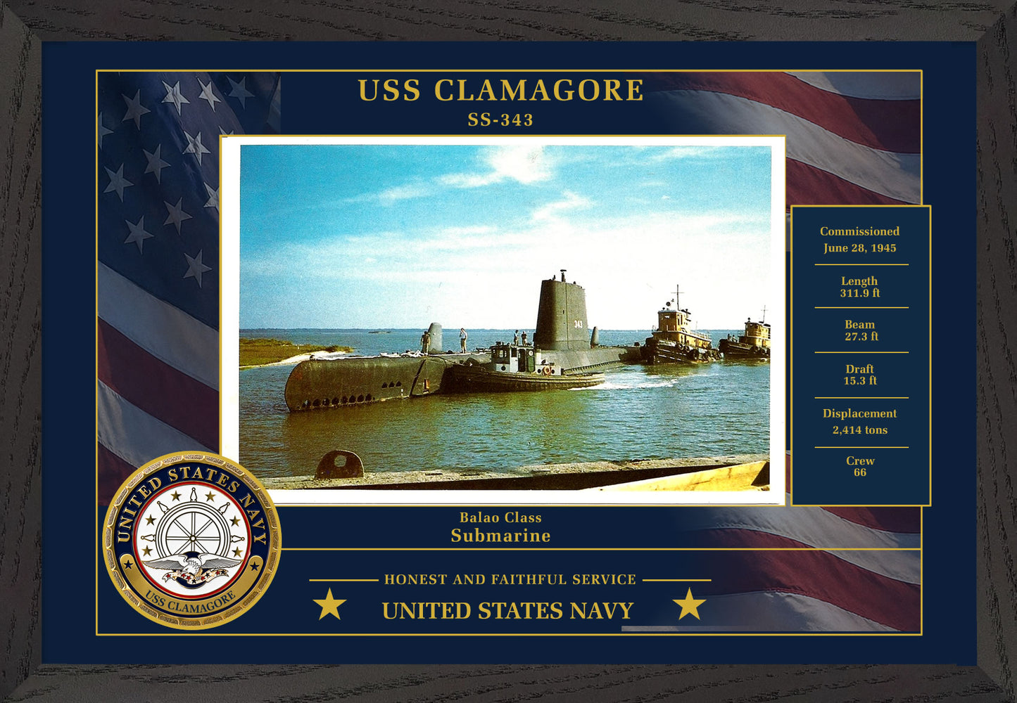 USS Clamagore SS-343 Framed Patriotic Photo
