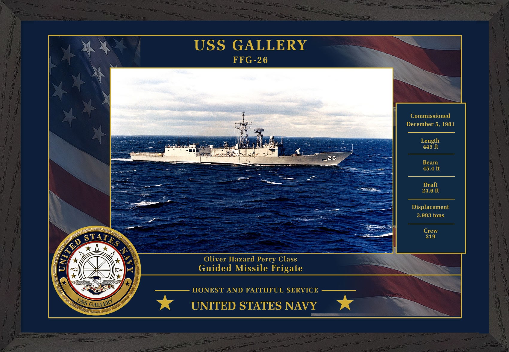 USS Gallery FFG-26 Framed Patriotic Photo