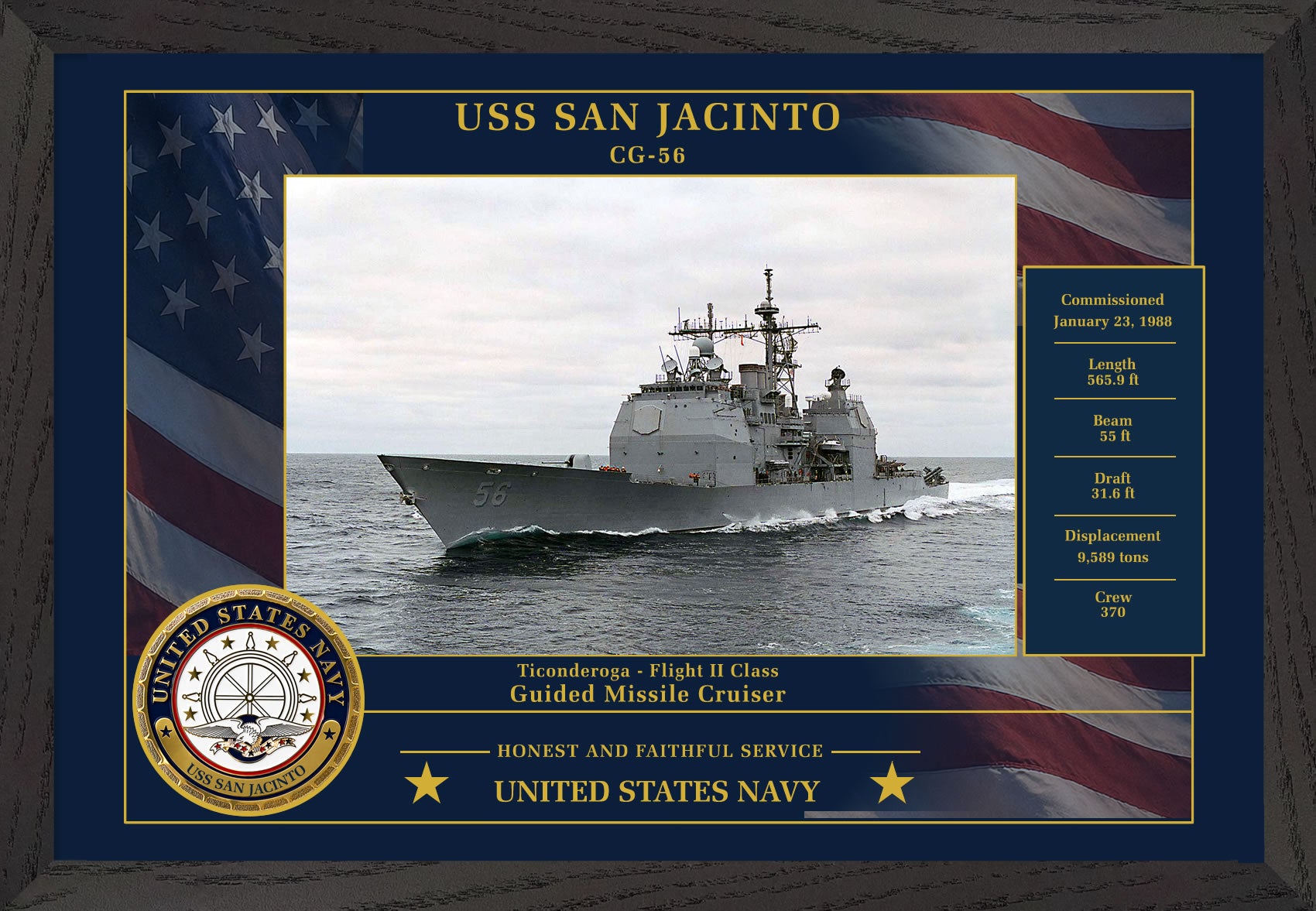 USS San Jacinto CG-56 Framed Patriotic Photo