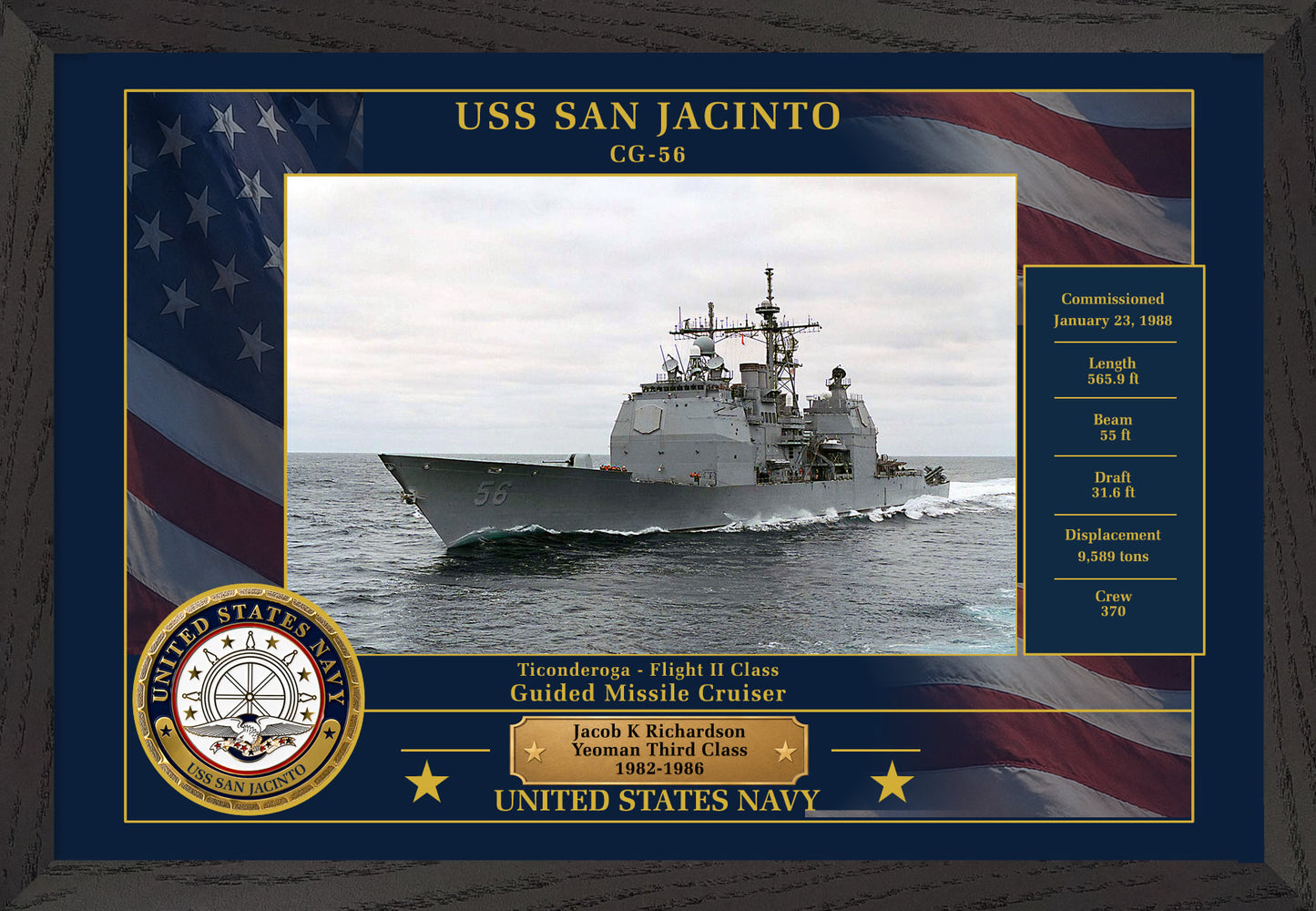 USS San Jacinto CG-56 Framed Patriotic Photo