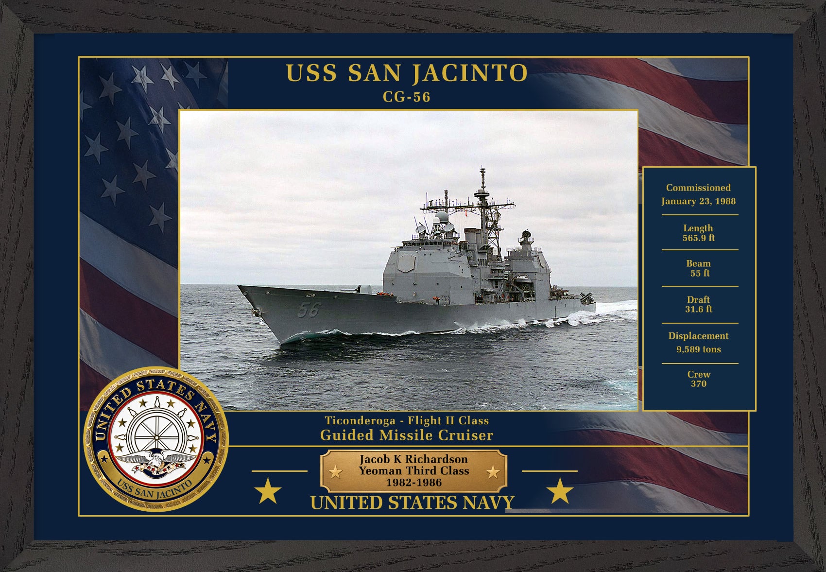 USS San Jacinto CG-56 Framed Patriotic Photo