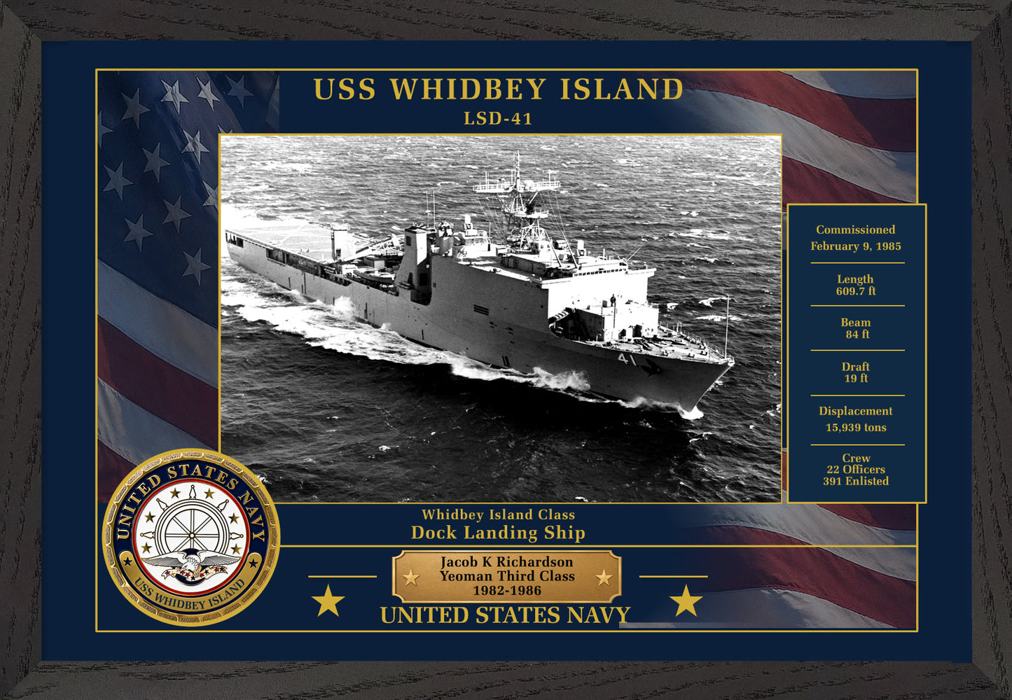 USS Whidbey Island LSD-41 Framed Patriotic Photo