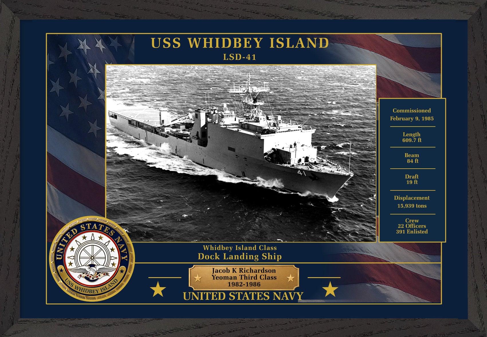 USS Whidbey Island LSD-41 Framed Patriotic Photo