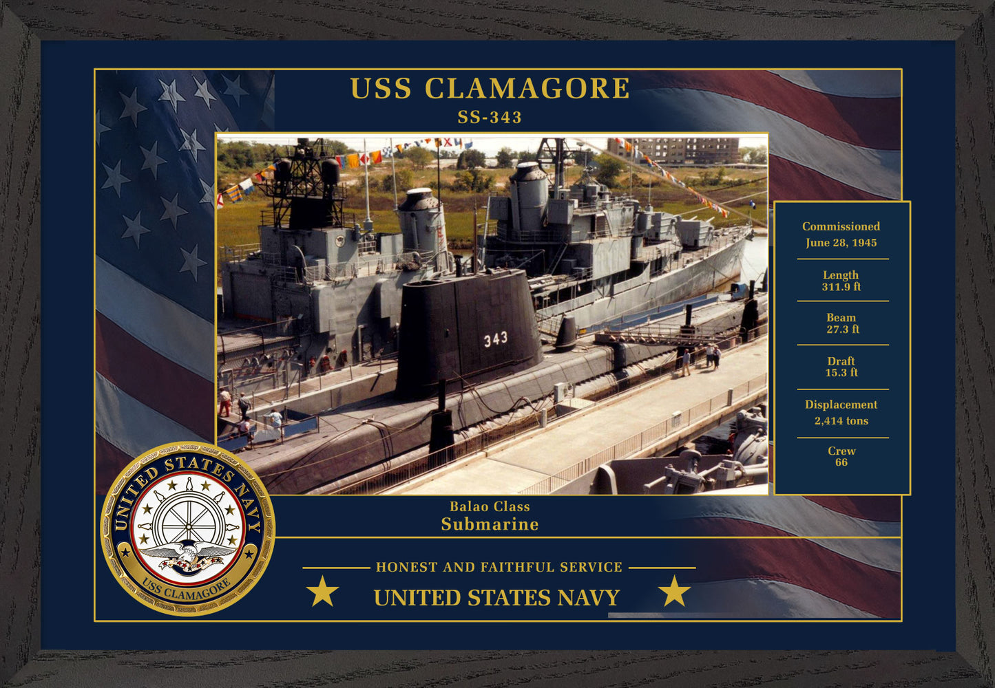 USS Clamagore SS-343 Framed Patriotic Photo