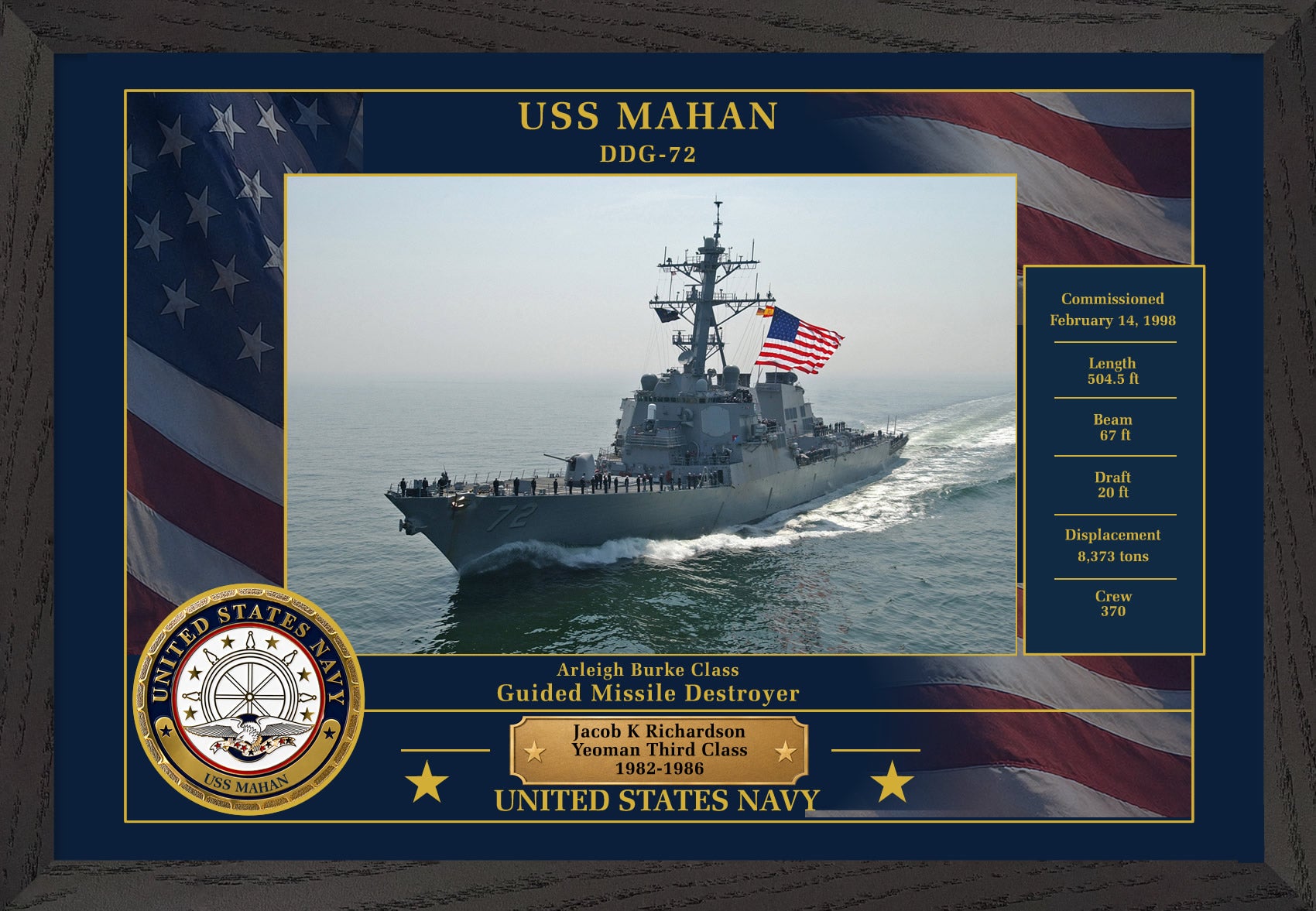USS Mahan DDG-72 Framed Patriotic Photo