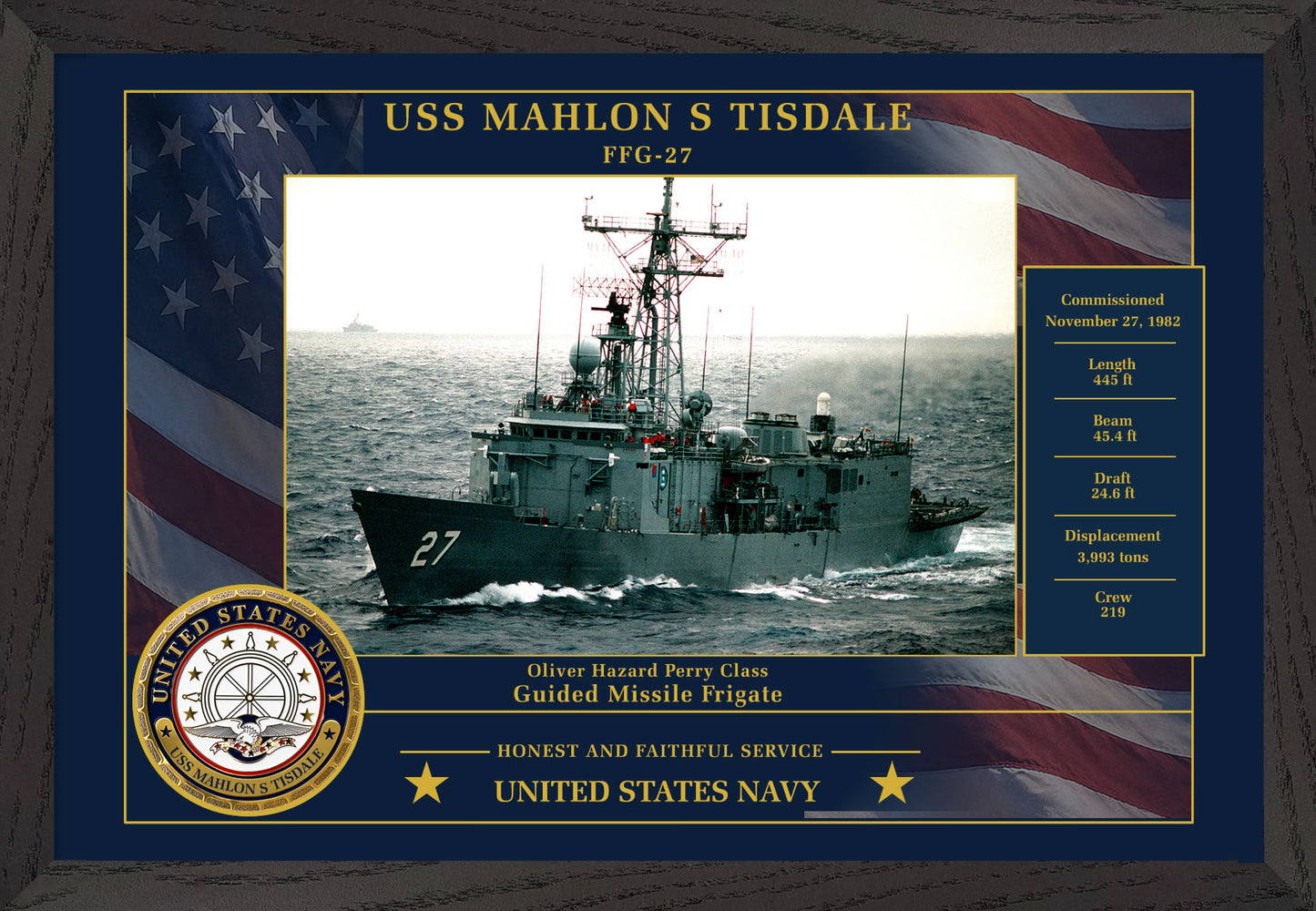 USS Mahlon S Tisdale FFG-27 Framed Patriotic Photo