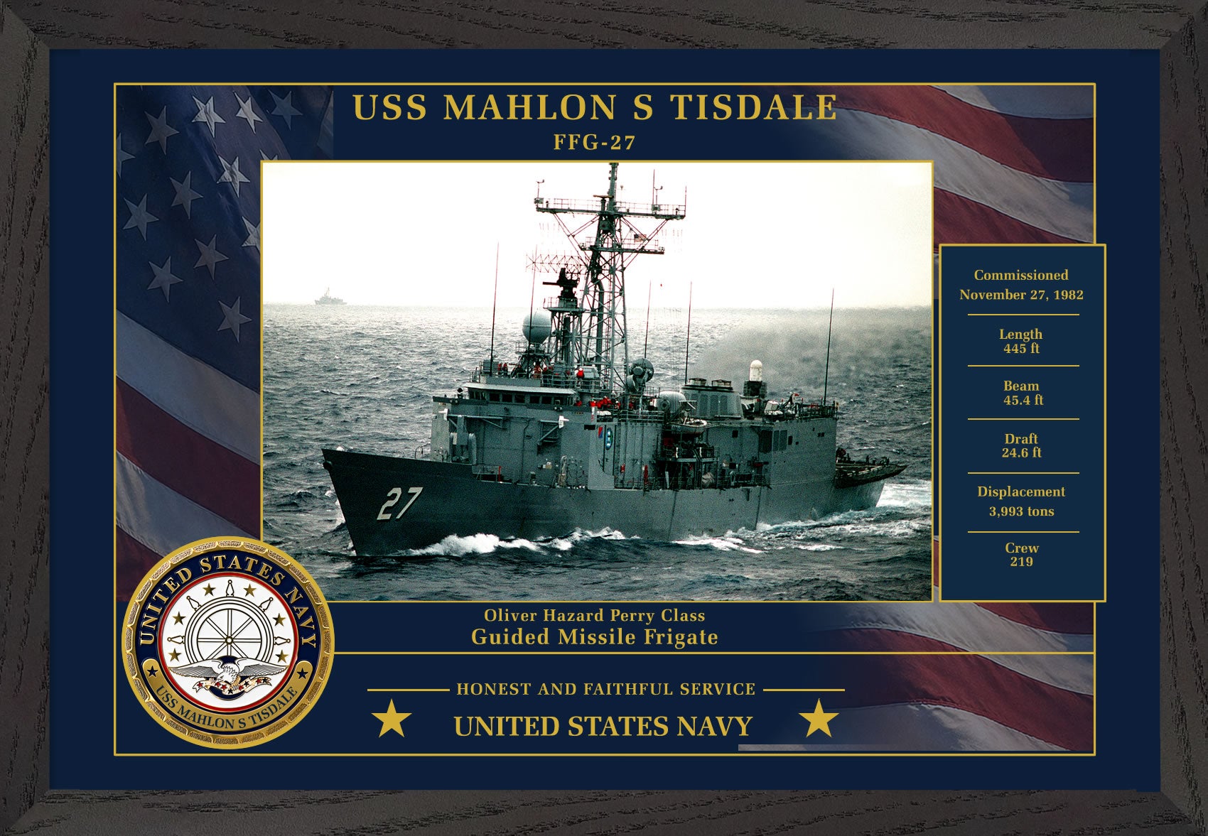 USS Mahlon S Tisdale FFG-27 Framed Patriotic Photo