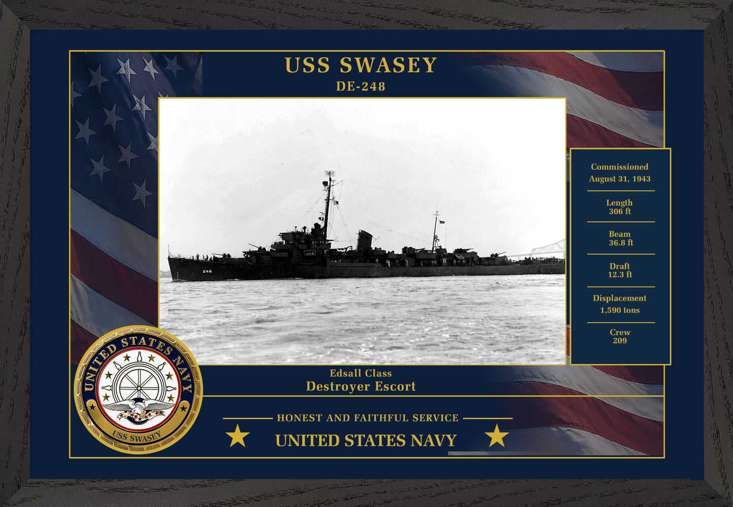 USS Swasey DE-248 Framed Patriotic Photo