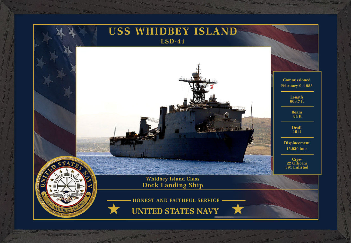 USS Whidbey Island LSD-41 Framed Patriotic Photo