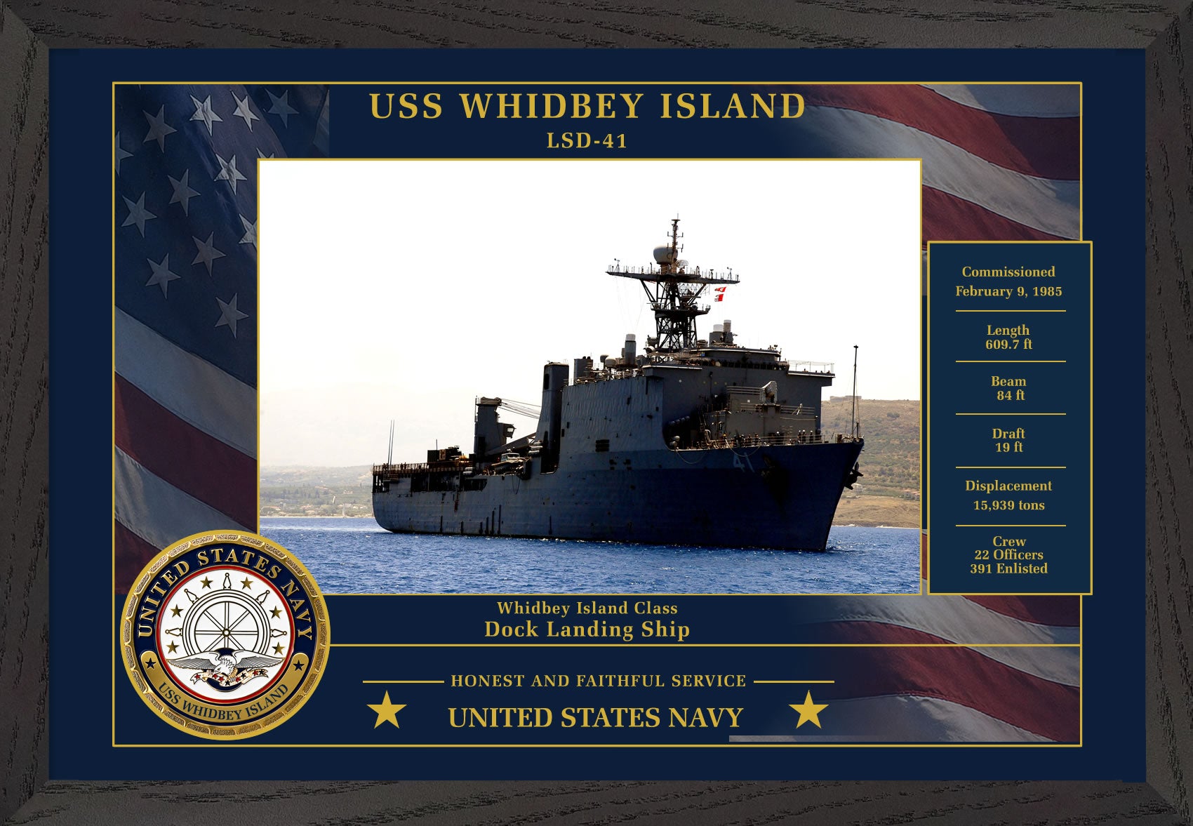 USS Whidbey Island LSD-41 Framed Patriotic Photo