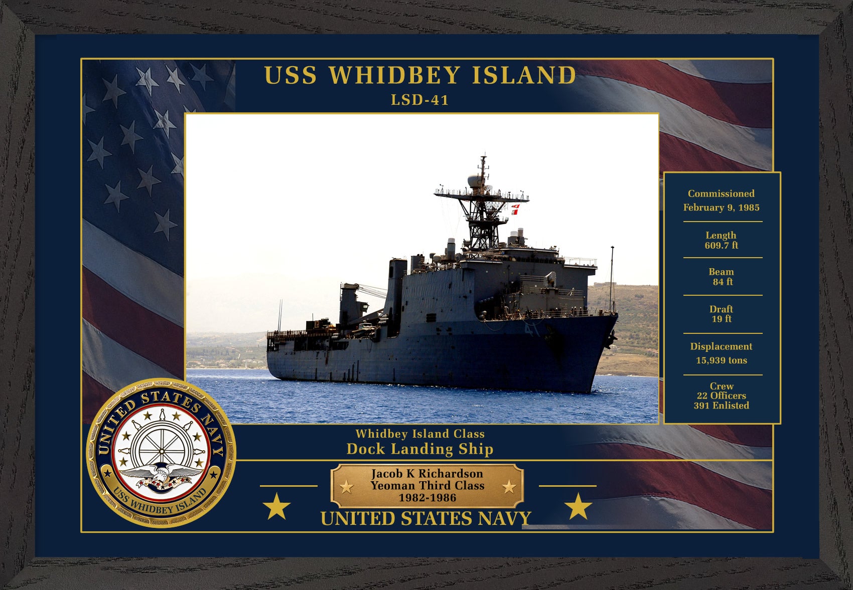 USS Whidbey Island LSD-41 Framed Patriotic Photo