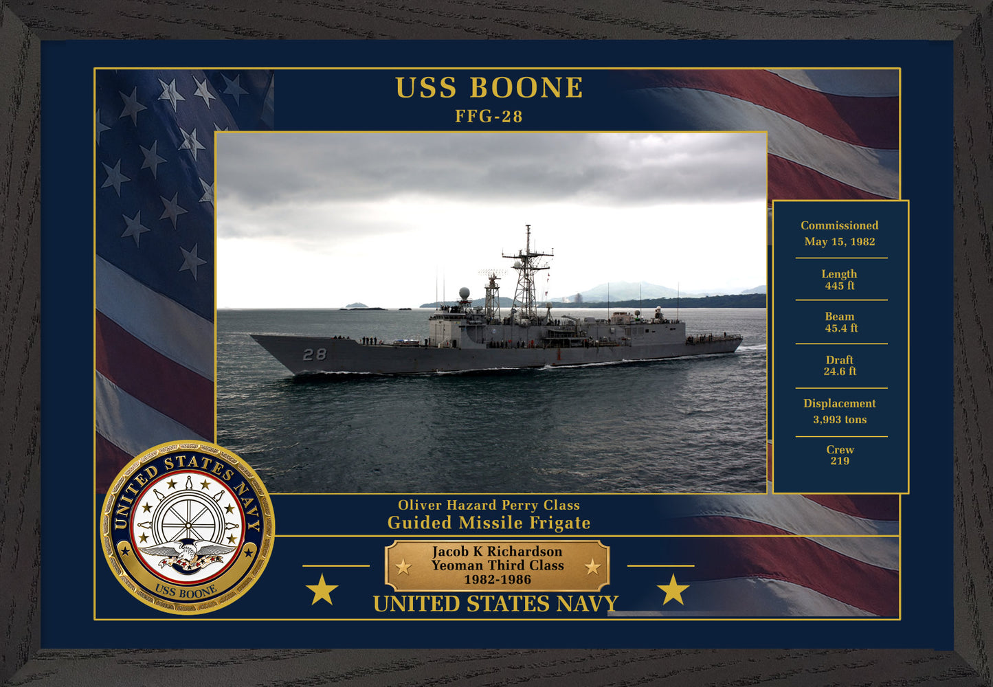 USS Boone FFG-28 Framed Patriotic Photo