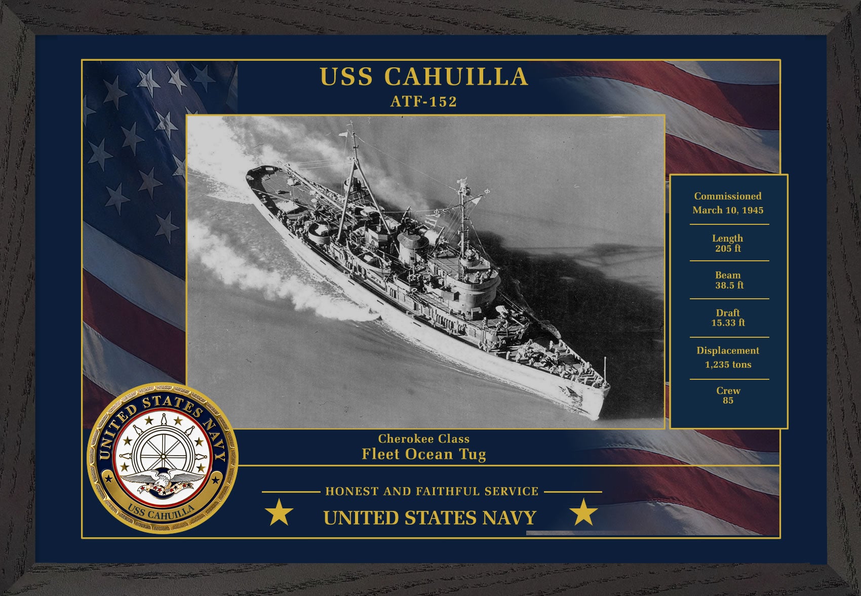 USS Cahuilla ATF-152 Framed Patriotic Photo