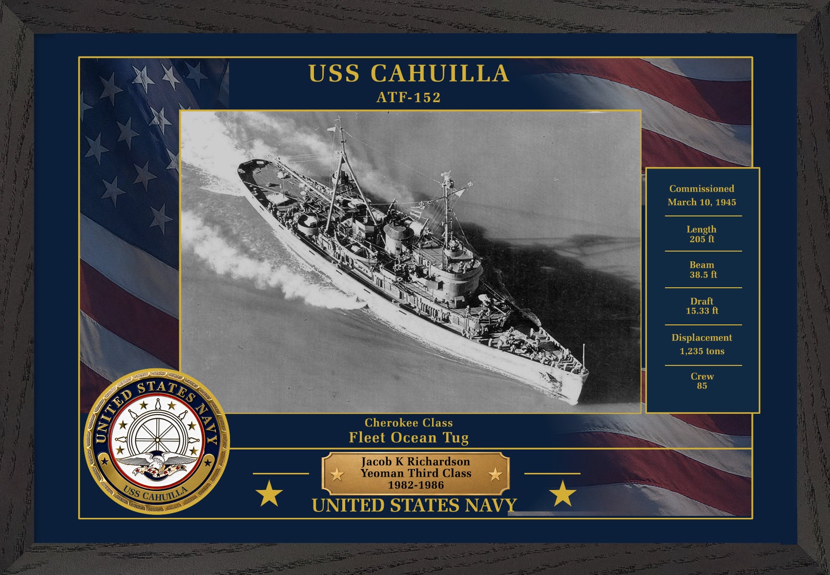 USS Cahuilla ATF-152 Framed Patriotic Photo