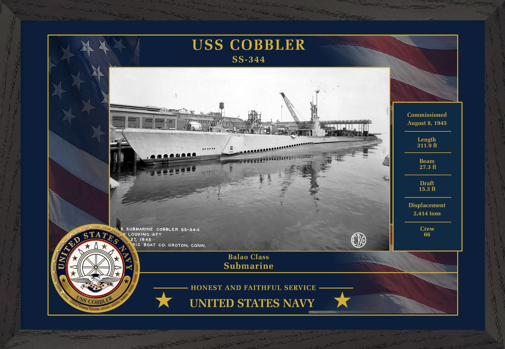 USS Cobbler SS-344 Framed Patriotic Photo