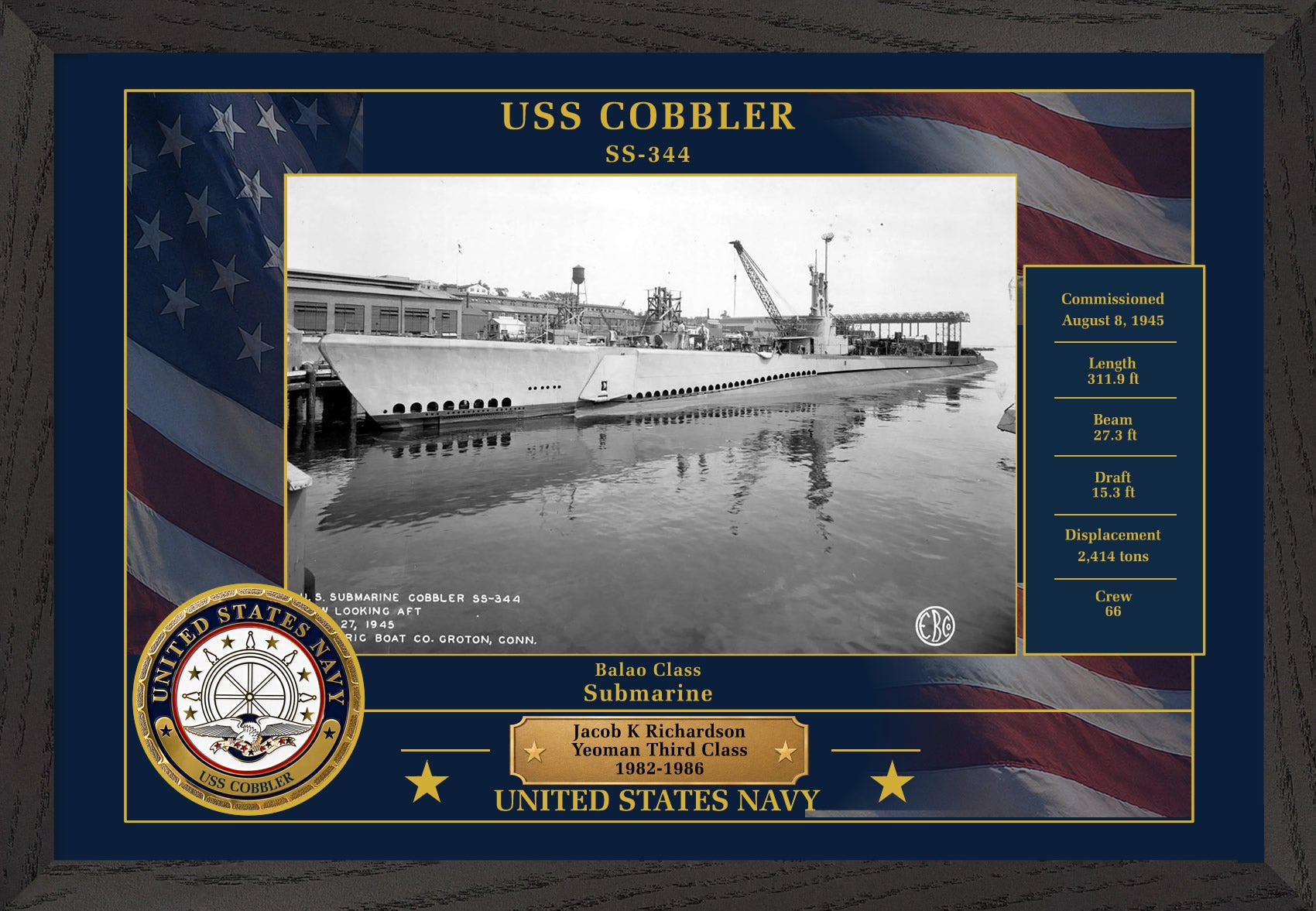 USS Cobbler SS-344 Framed Patriotic Photo
